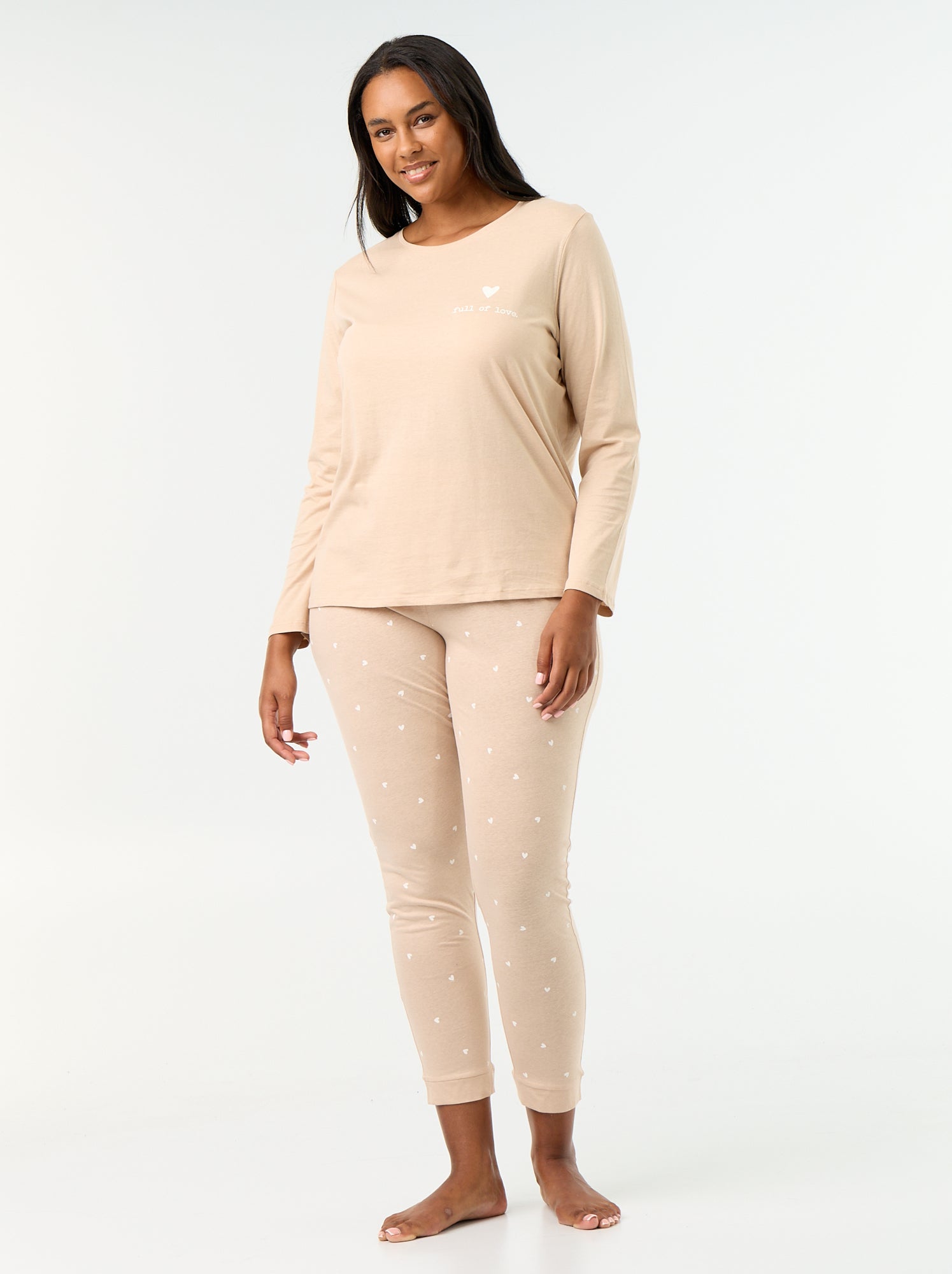 Ensemble de pyjama long imprimé - 2 pièces - Beige