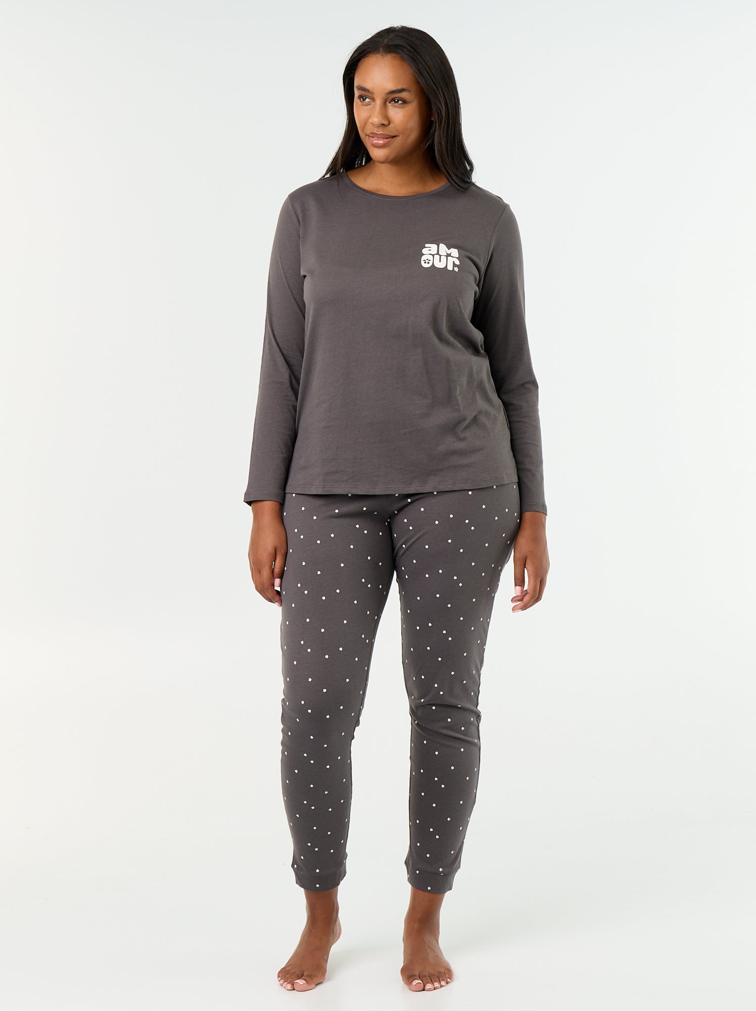 Ensemble de pyjama long imprimé - 2 pièces - Noir