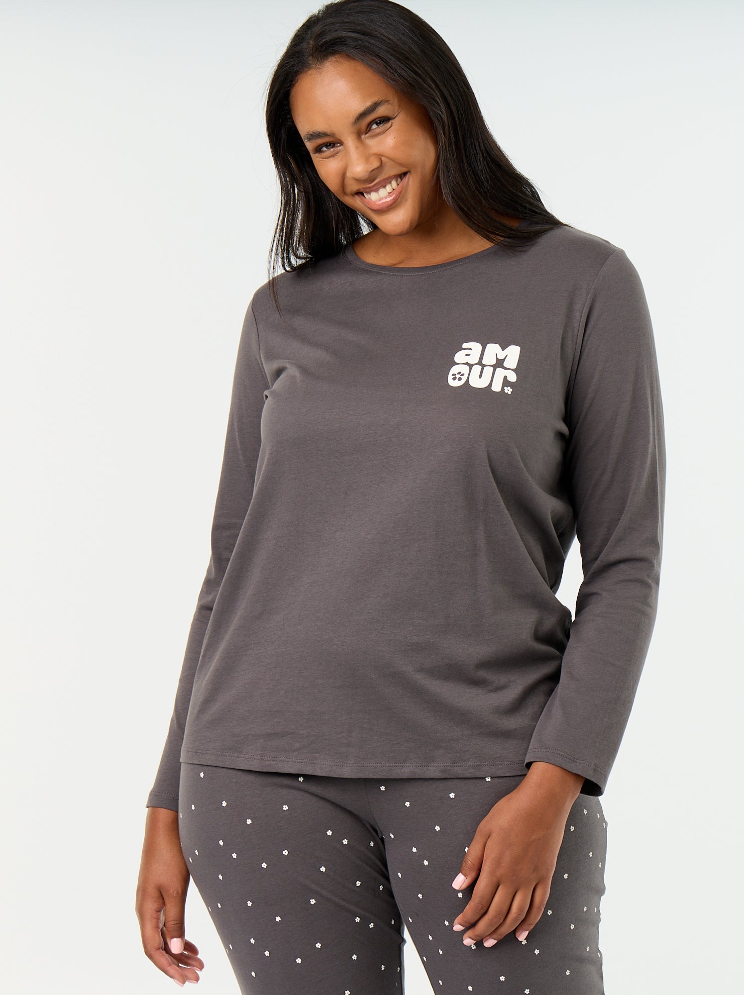 Ensemble de pyjama long imprimé - 2 pièces - Noir