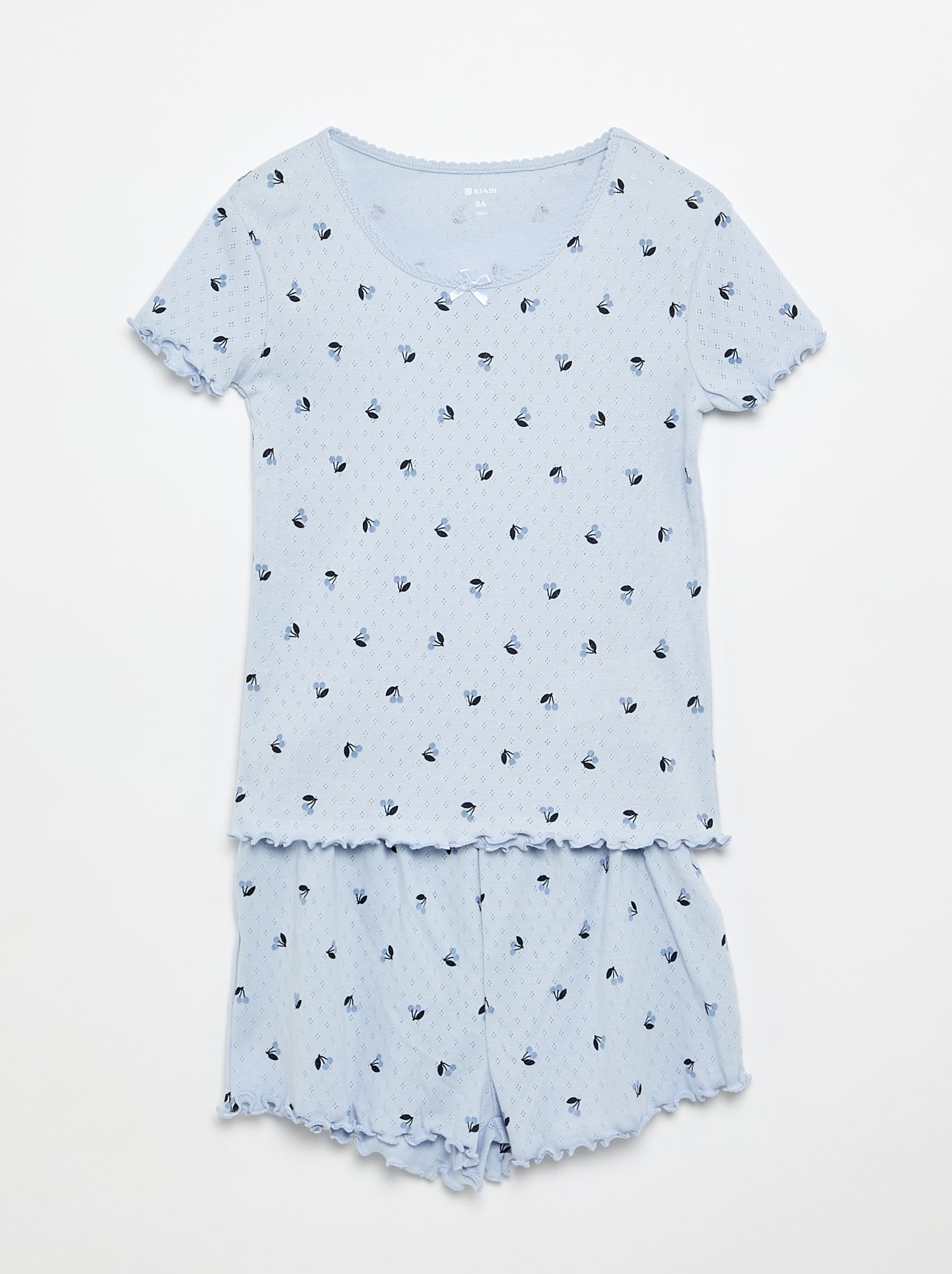 Ensemble de pyjama t-shirt + short en maille pointelle - 2 pièces - Bleu