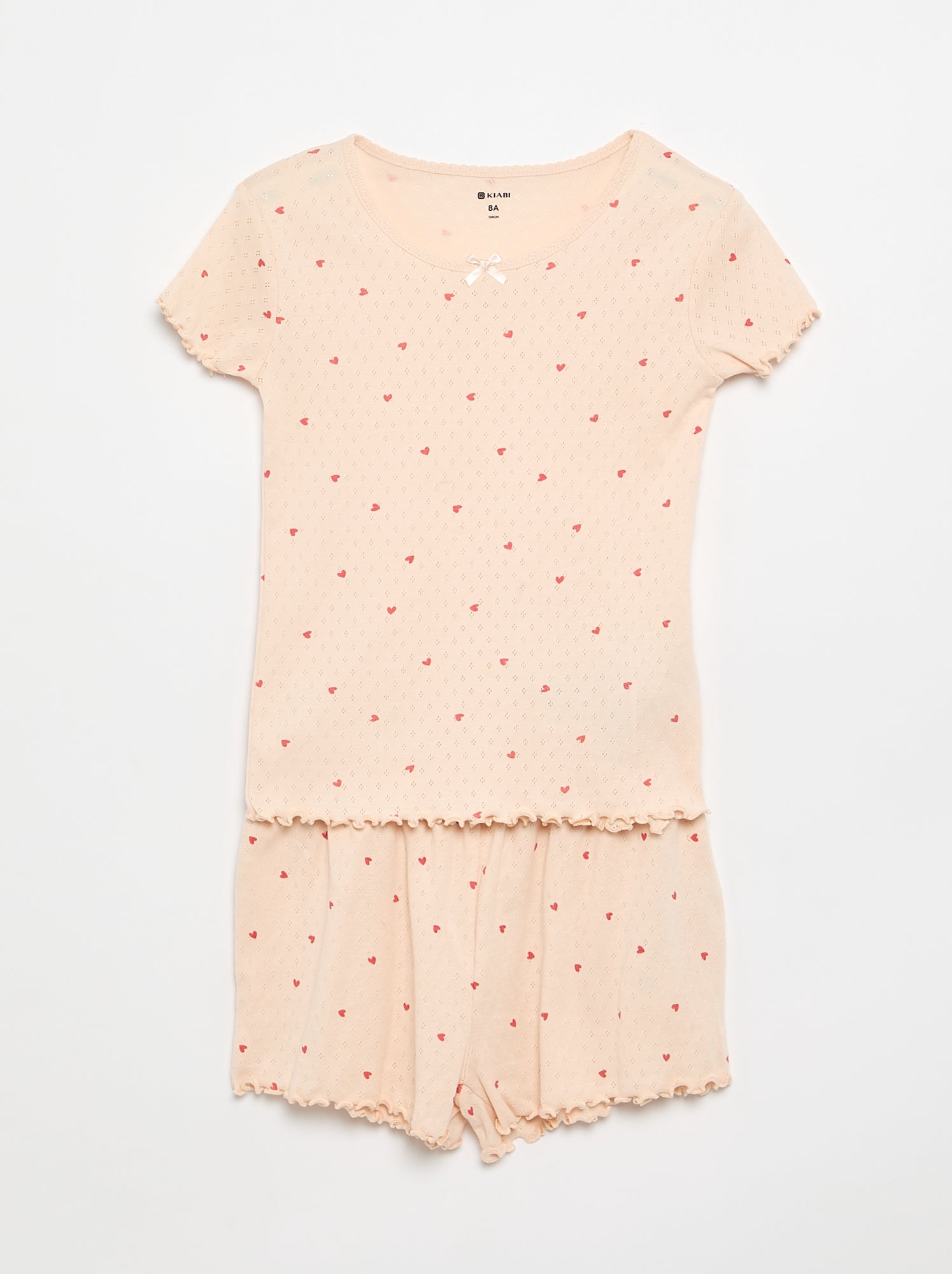 Ensemble de pyjama t-shirt + short en maille pointelle - 2 pièces - Rose