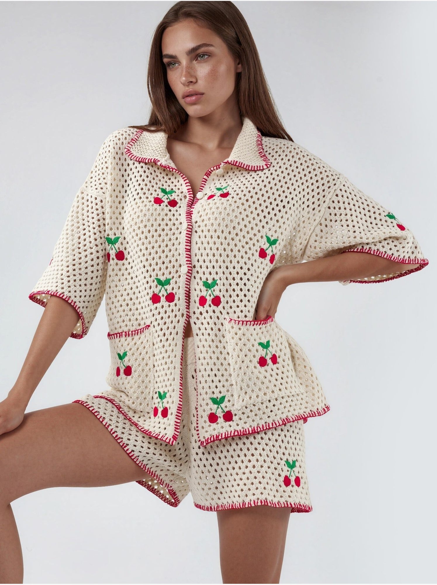 Ensemble deux pièces à col polo brodé - Multicolore