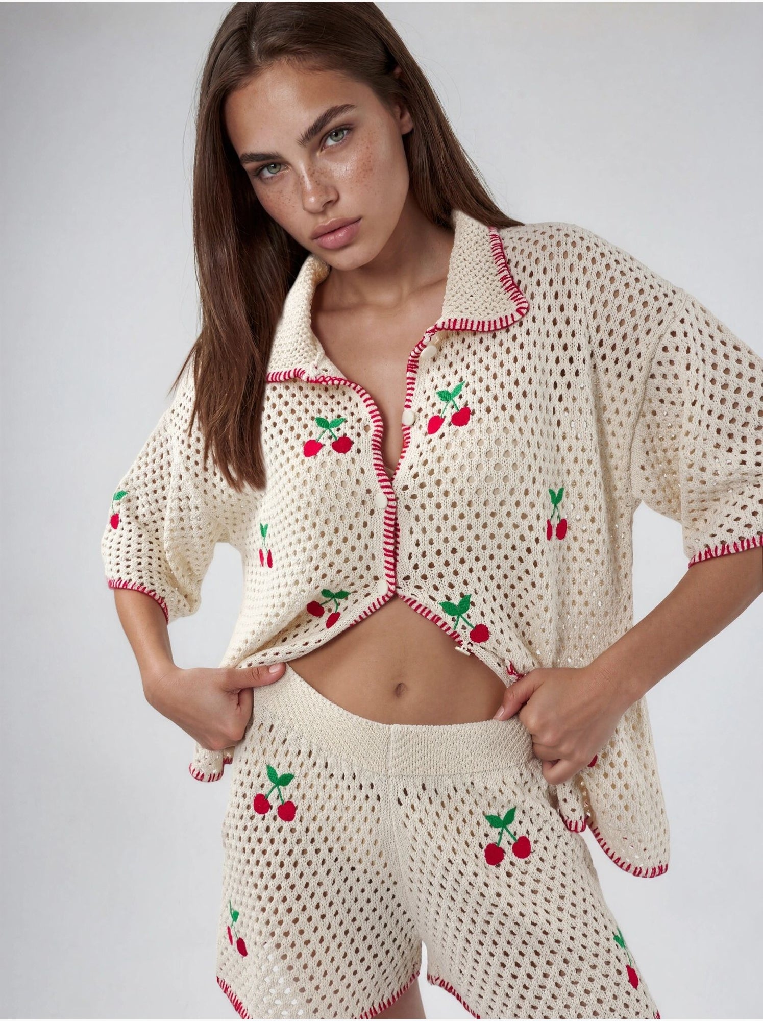 Ensemble deux pièces à col polo brodé - Multicolore