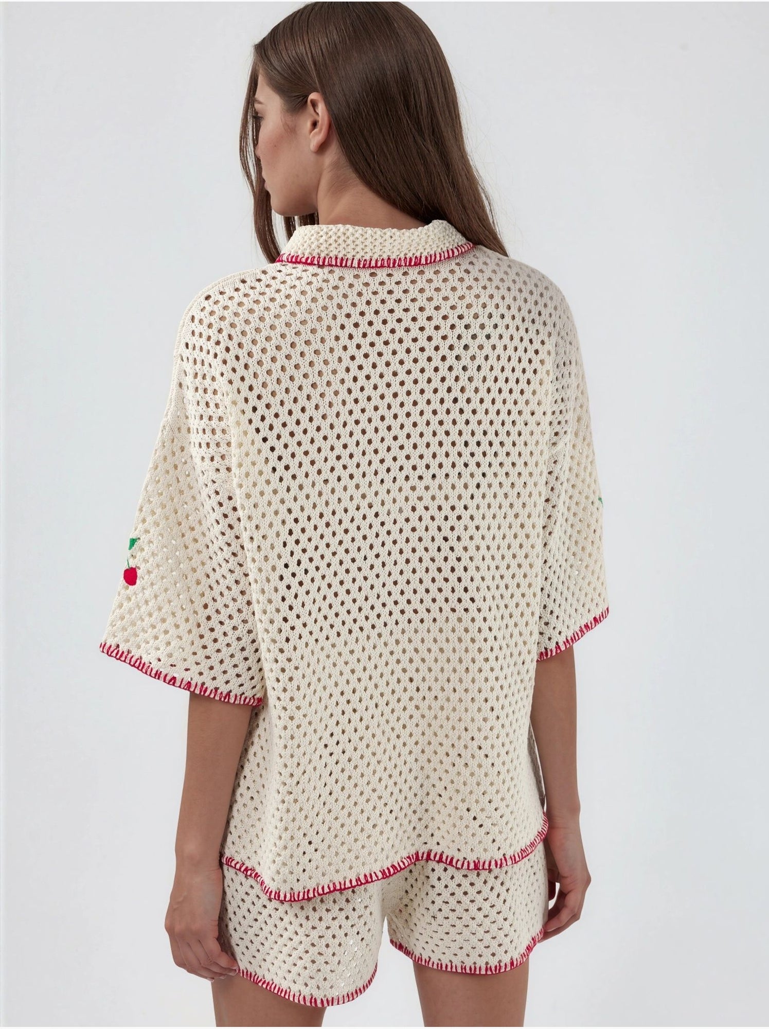 Ensemble deux pièces à col polo brodé - Multicolore
