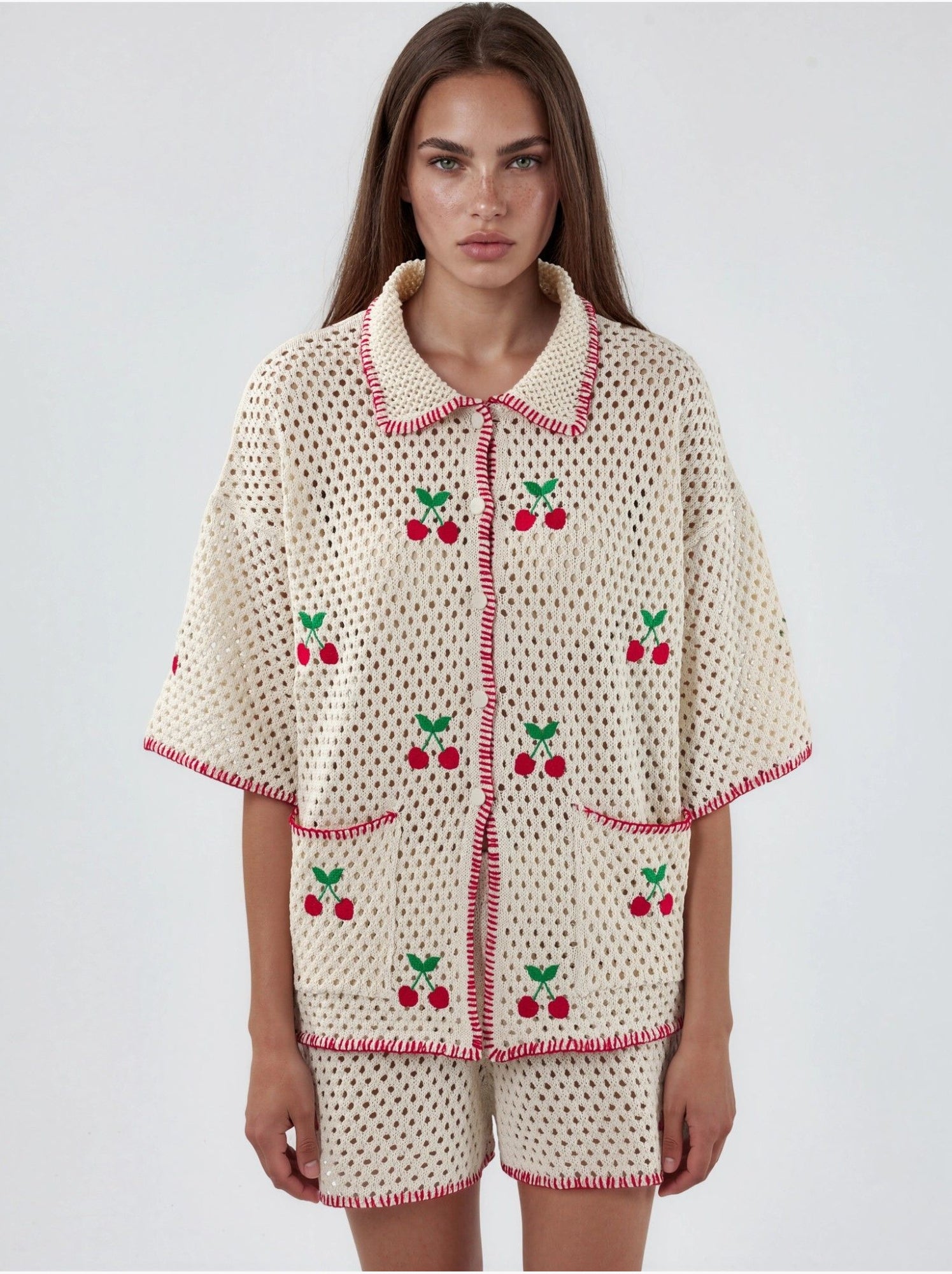 Ensemble deux pièces à col polo brodé - Multicolore