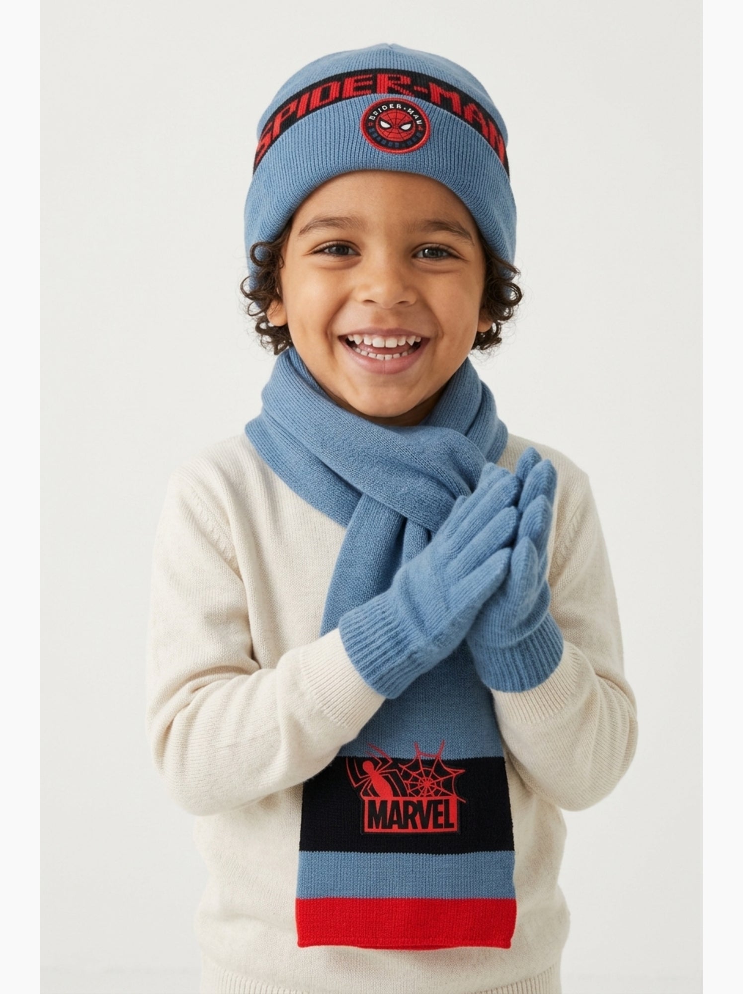 Ensemble écharpe, gants & bonnet   garçon spiderman - licence officielle - Bleu