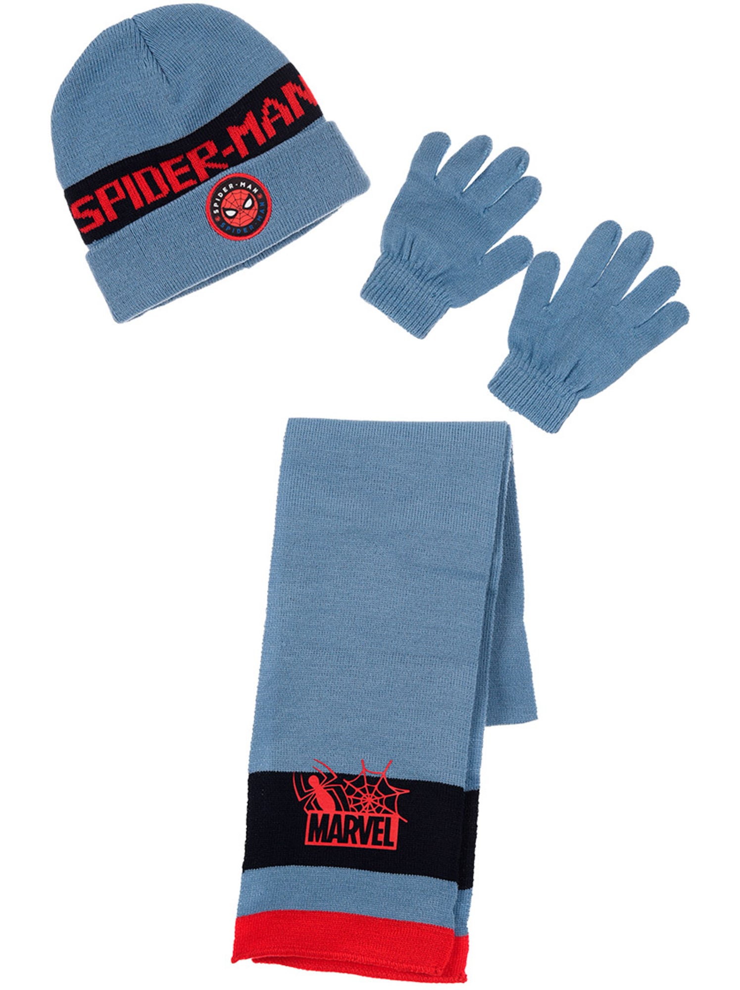 Ensemble écharpe, gants & bonnet   garçon spiderman - licence officielle - Bleu