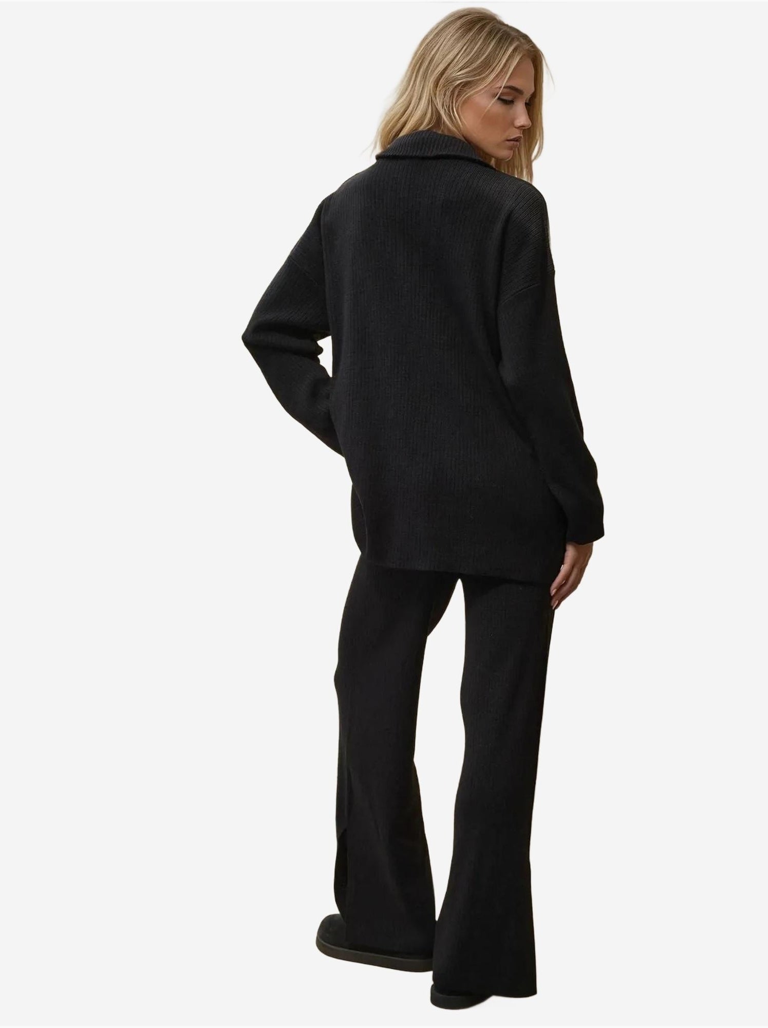 Ensemble en tricot taille haute avec col zippé - Noir