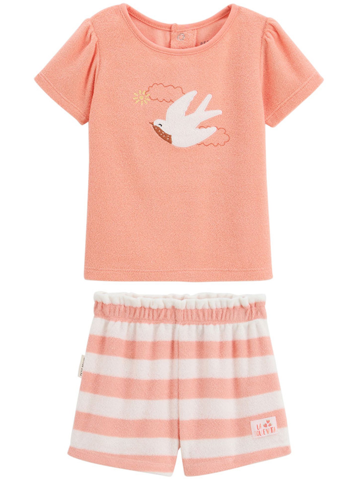 Ensemble enfant t-shirt et short en éponge honfleur - Orange corail