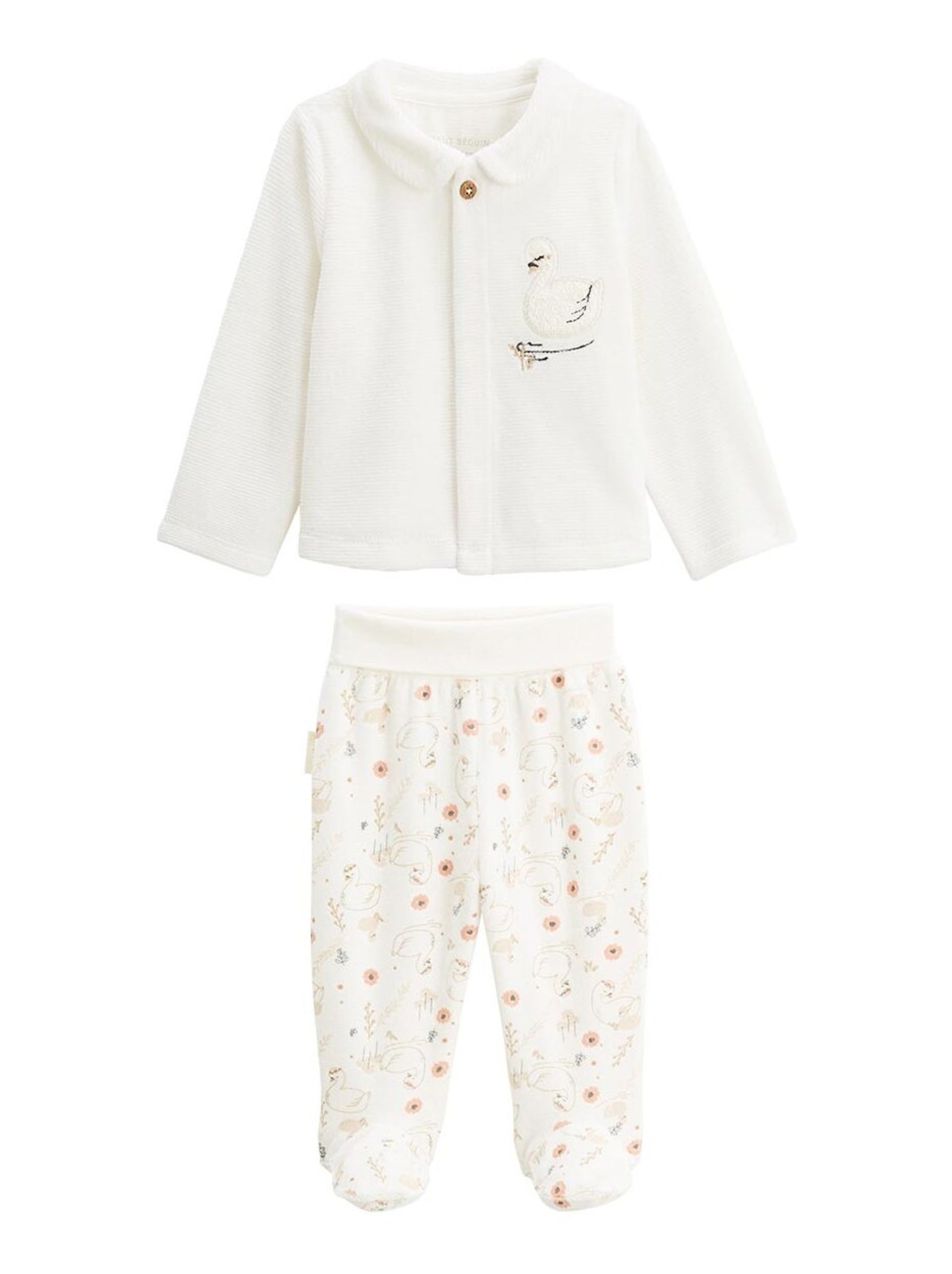 Ensemble gilet et pantalon bébé en velours perle - Ecru