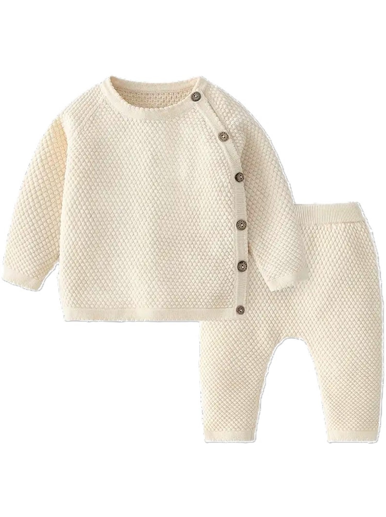 Ensemble Pull + Pantalon bébé tricot Les Chatounets - Ecru