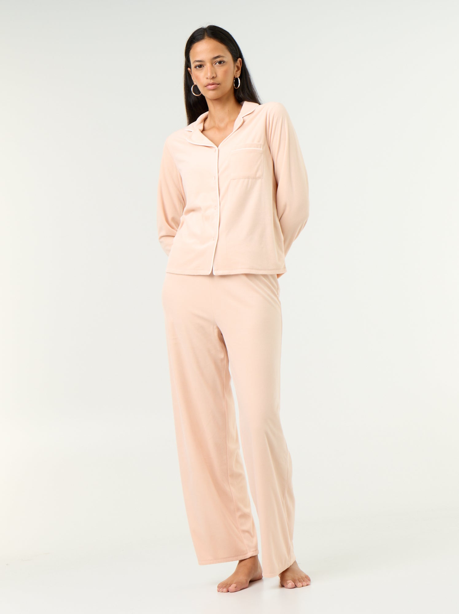 Ensemble pyjama 2 pièces - Chemisier + pantalon - Beige