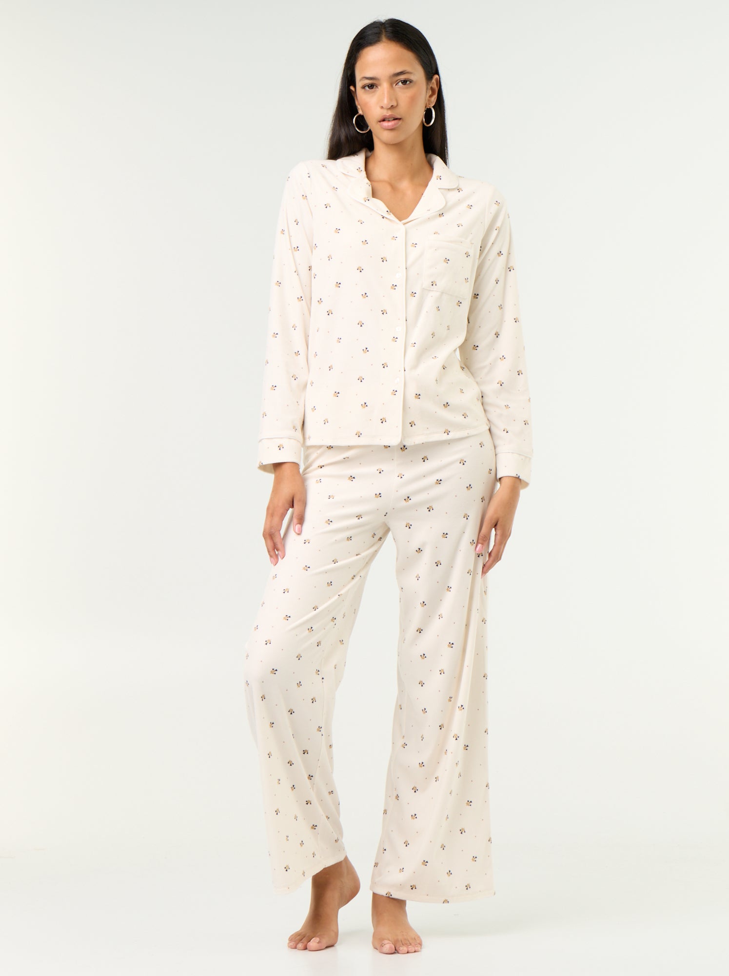 Ensemble pyjama 2 pièces - Chemisier + pantalon - Blanc (GIA49_3)
