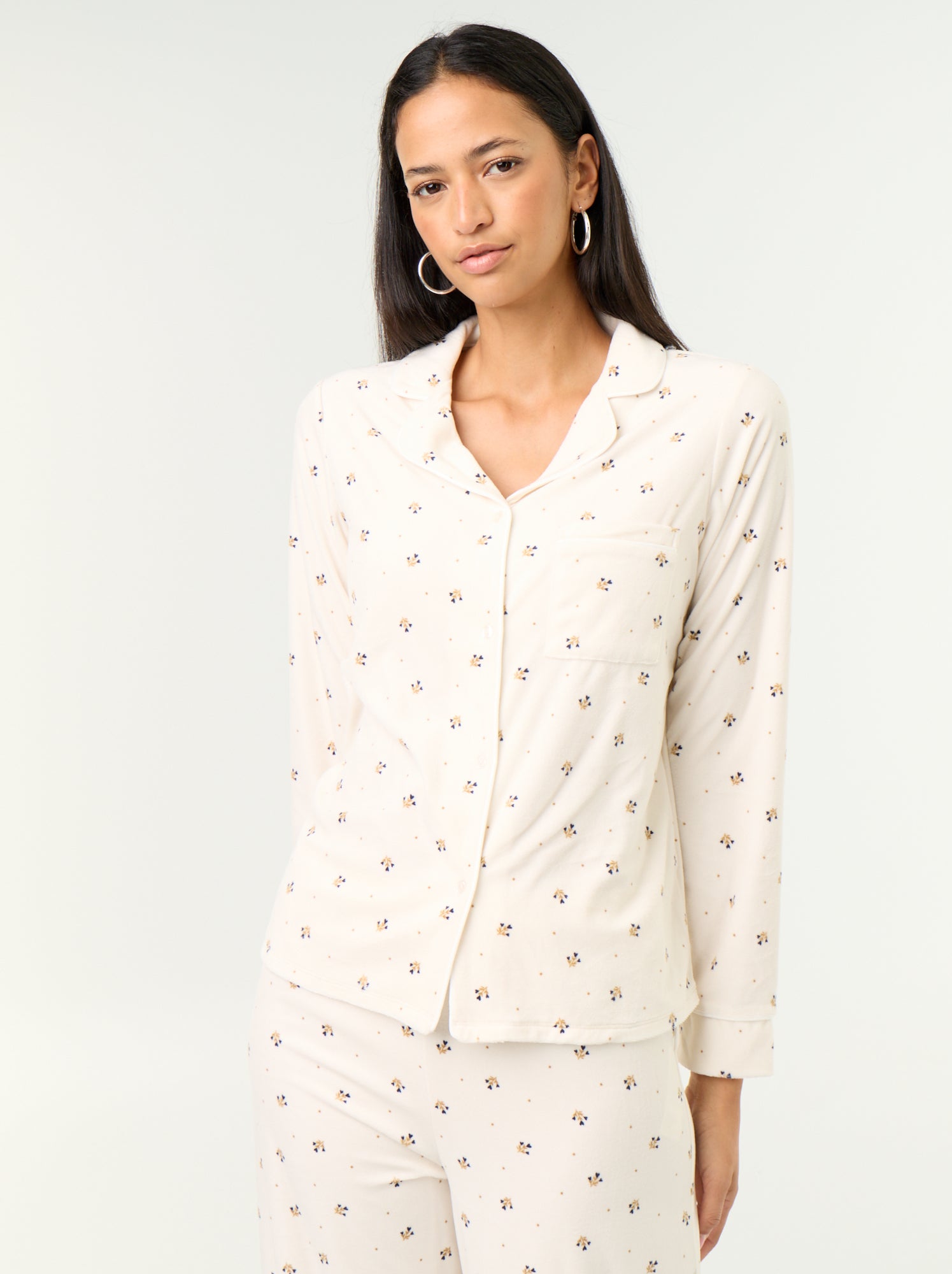 Ensemble pyjama 2 pièces - Chemisier + pantalon - Blanc (GIA49_3)