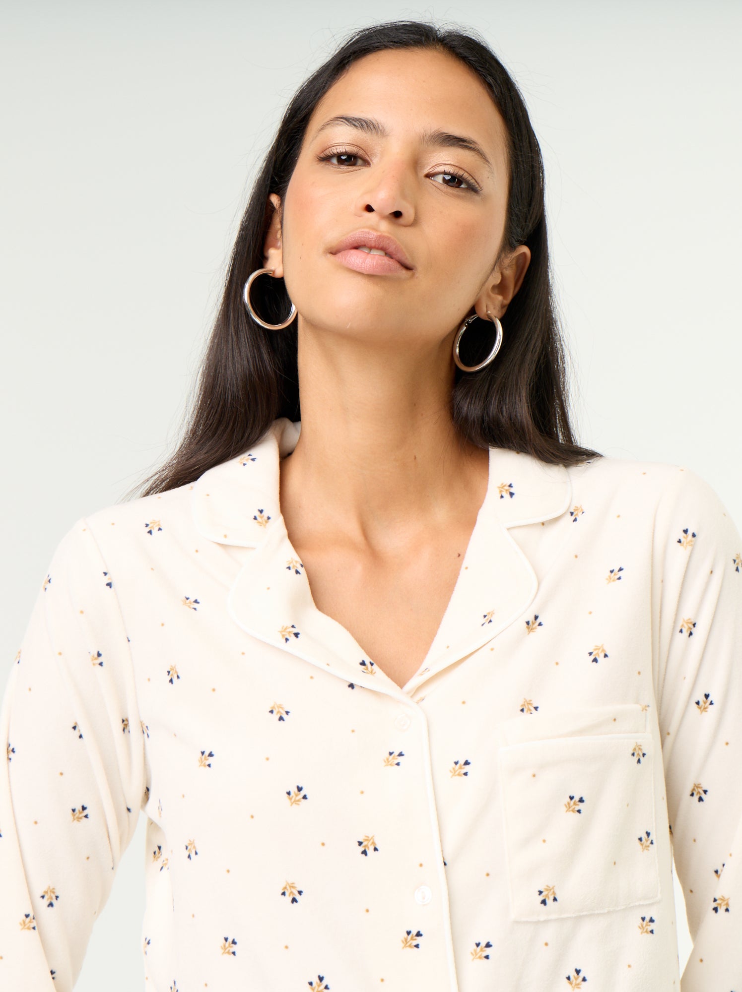 Ensemble pyjama 2 pièces - Chemisier + pantalon - Blanc (GIA49_3)