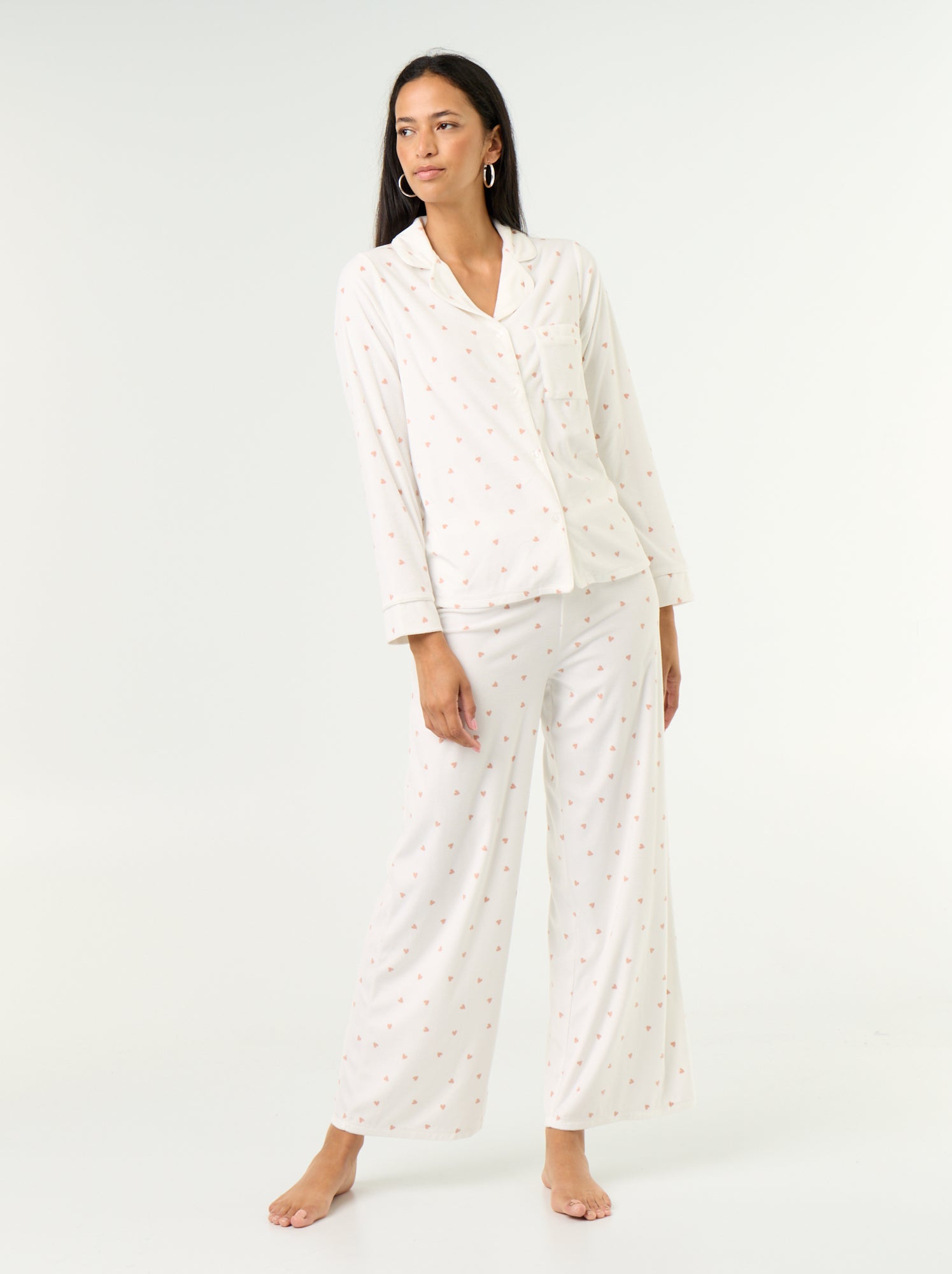 Ensemble pyjama 2 pièces - Chemisier + pantalon - Blanc (GIA49_4)