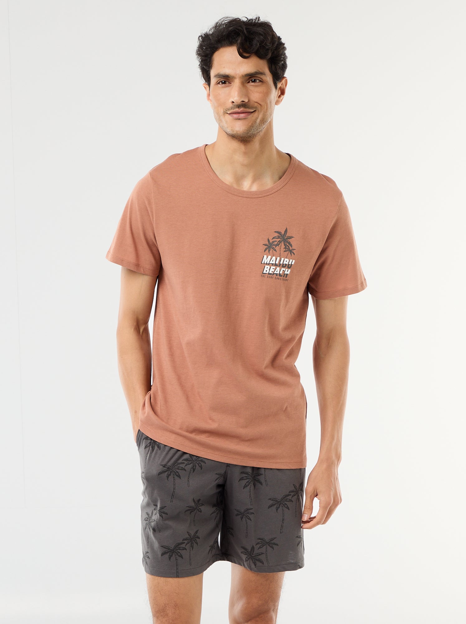Ensemble pyjama court t-shirt + short - 2 pièces - Marron