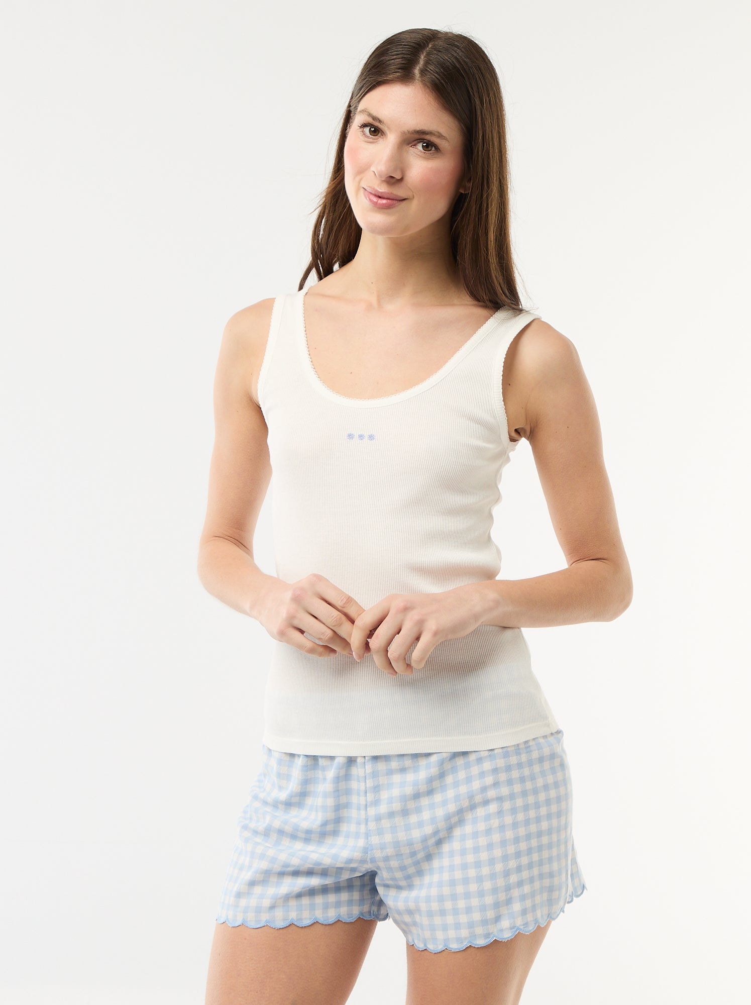 Ensemble pyjama court vichy - 2 pièces - Bleu