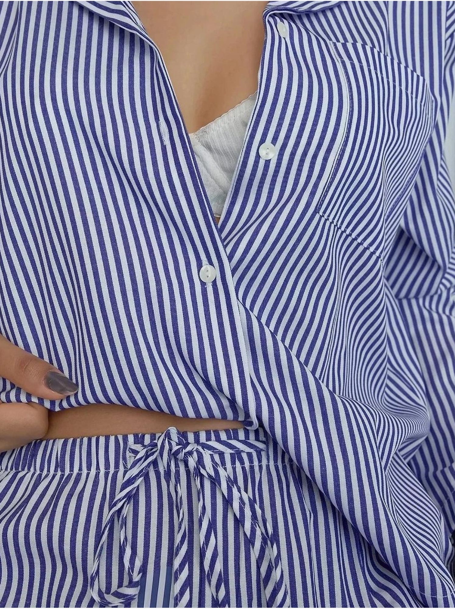 Ensemble pyjama en coton rayé - Bleu ciel