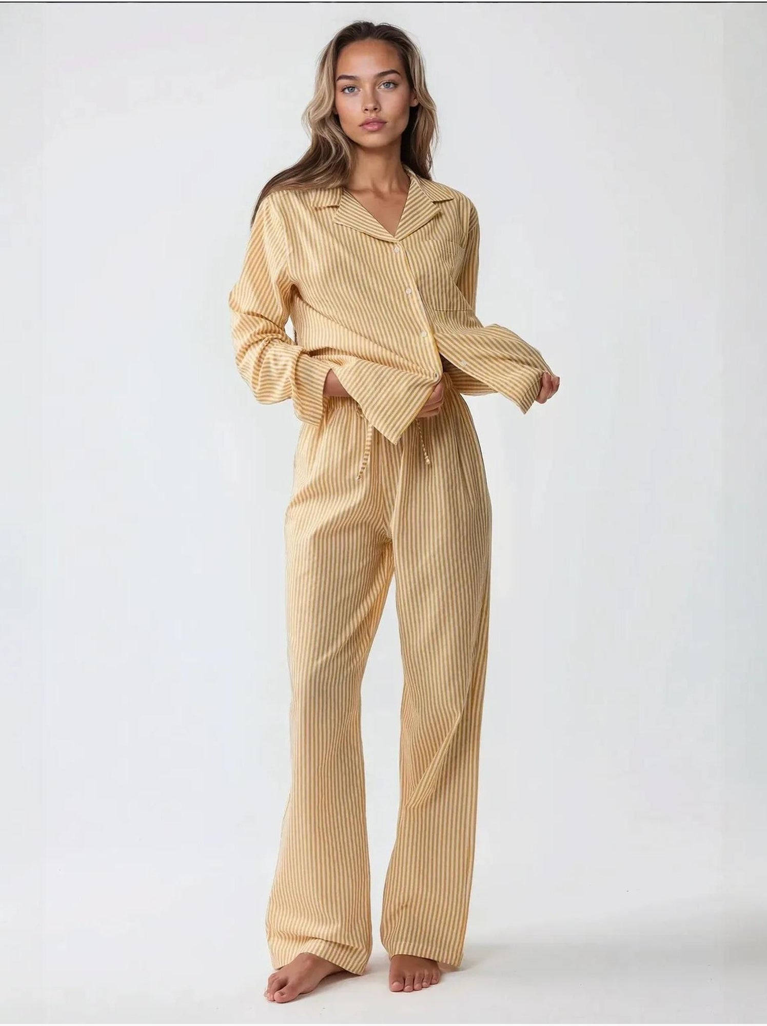 Ensemble pyjama en coton rayé - Jaune