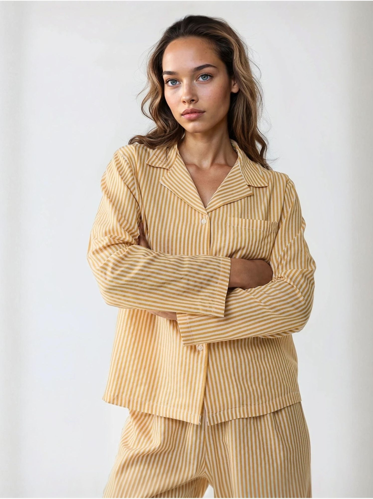 Ensemble pyjama en coton rayé - Jaune