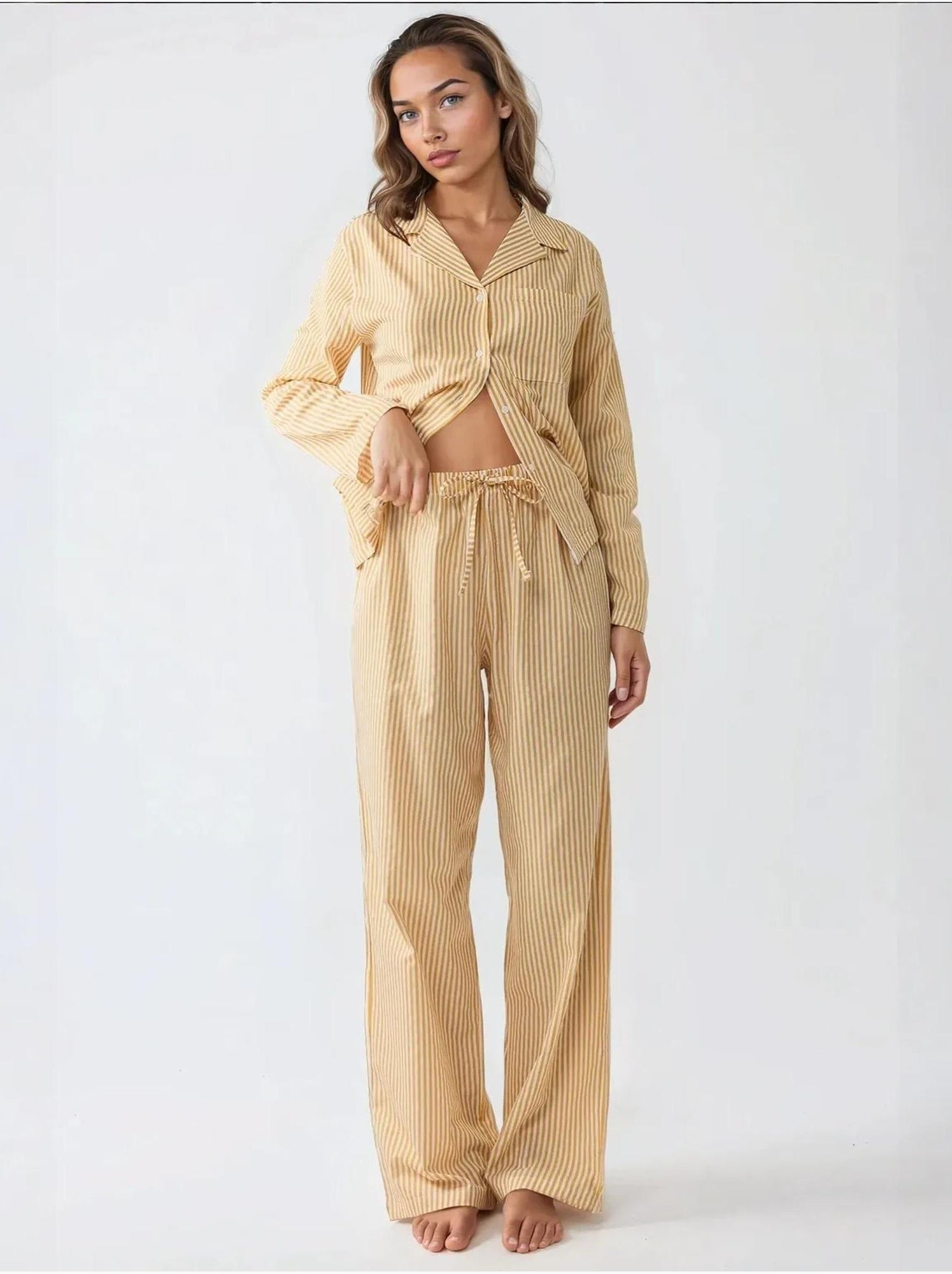 Ensemble pyjama en coton rayé - Jaune