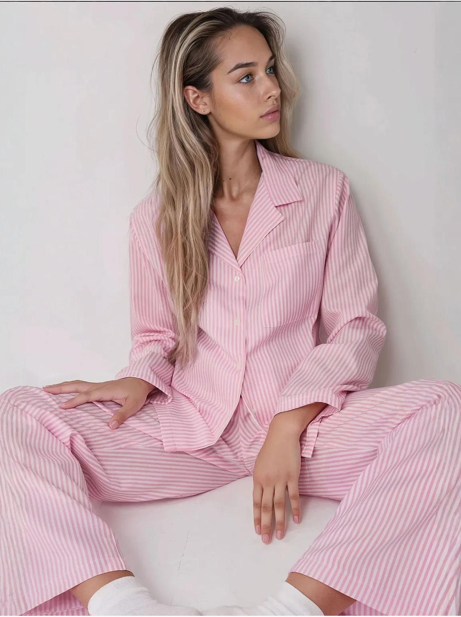 Ensemble pyjama en coton rayé - Rose