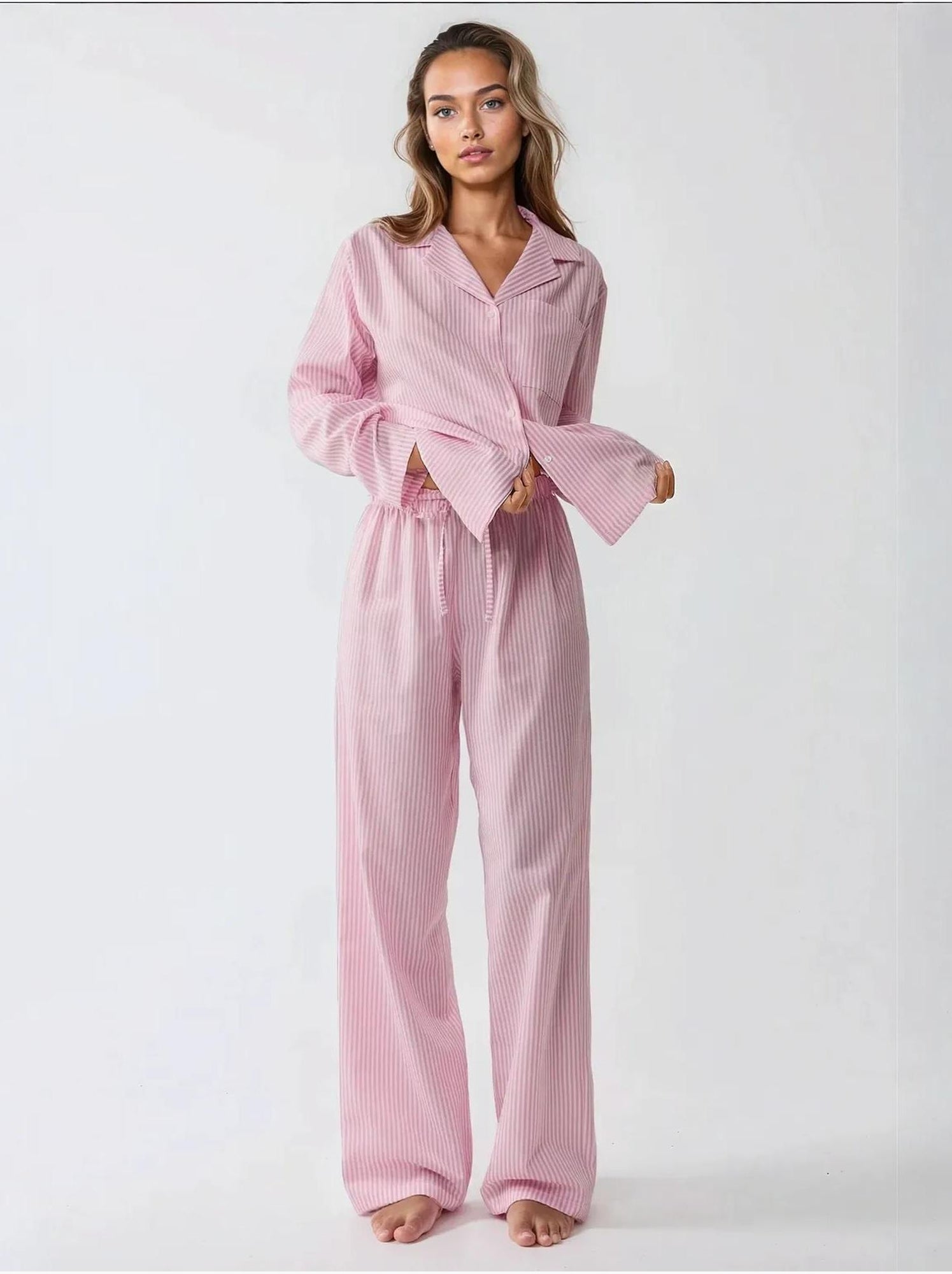Ensemble pyjama en coton rayé - Rose