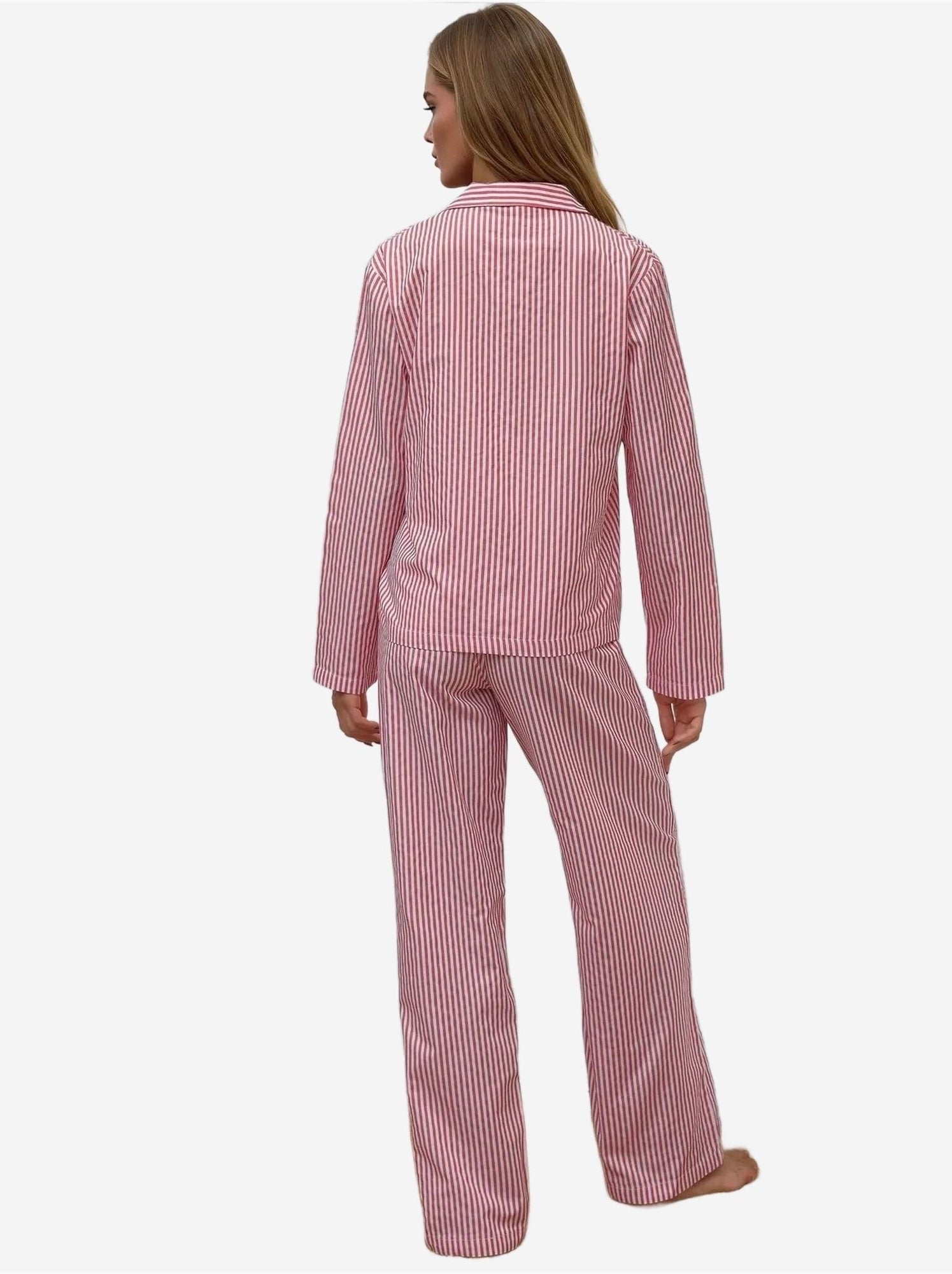 Ensemble pyjama en coton rayé - Rouge bordeaux