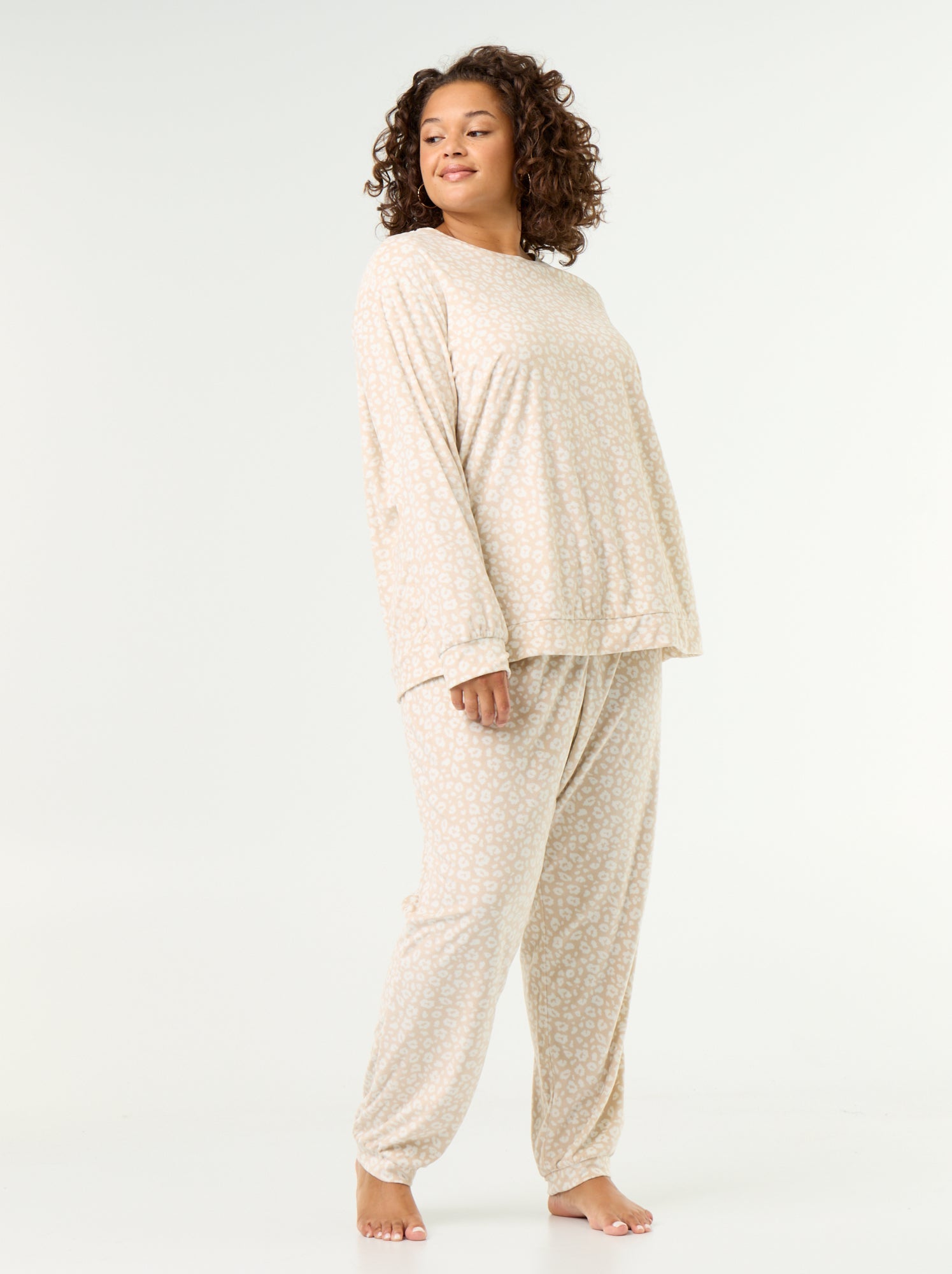 Ensemble pyjama long 2 pièces imprimé en polaire - Beige