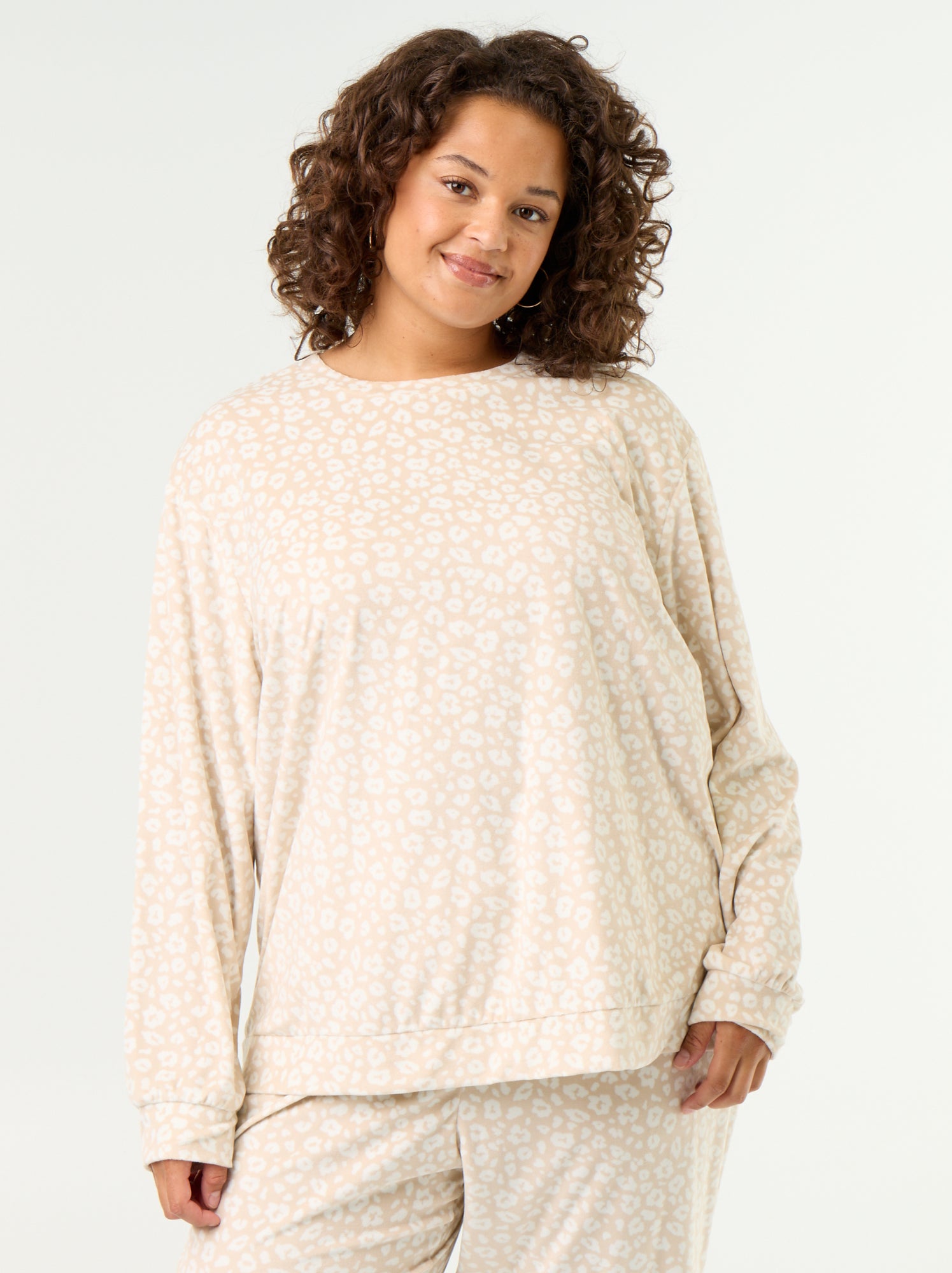 Ensemble pyjama long 2 pièces imprimé en polaire - Beige