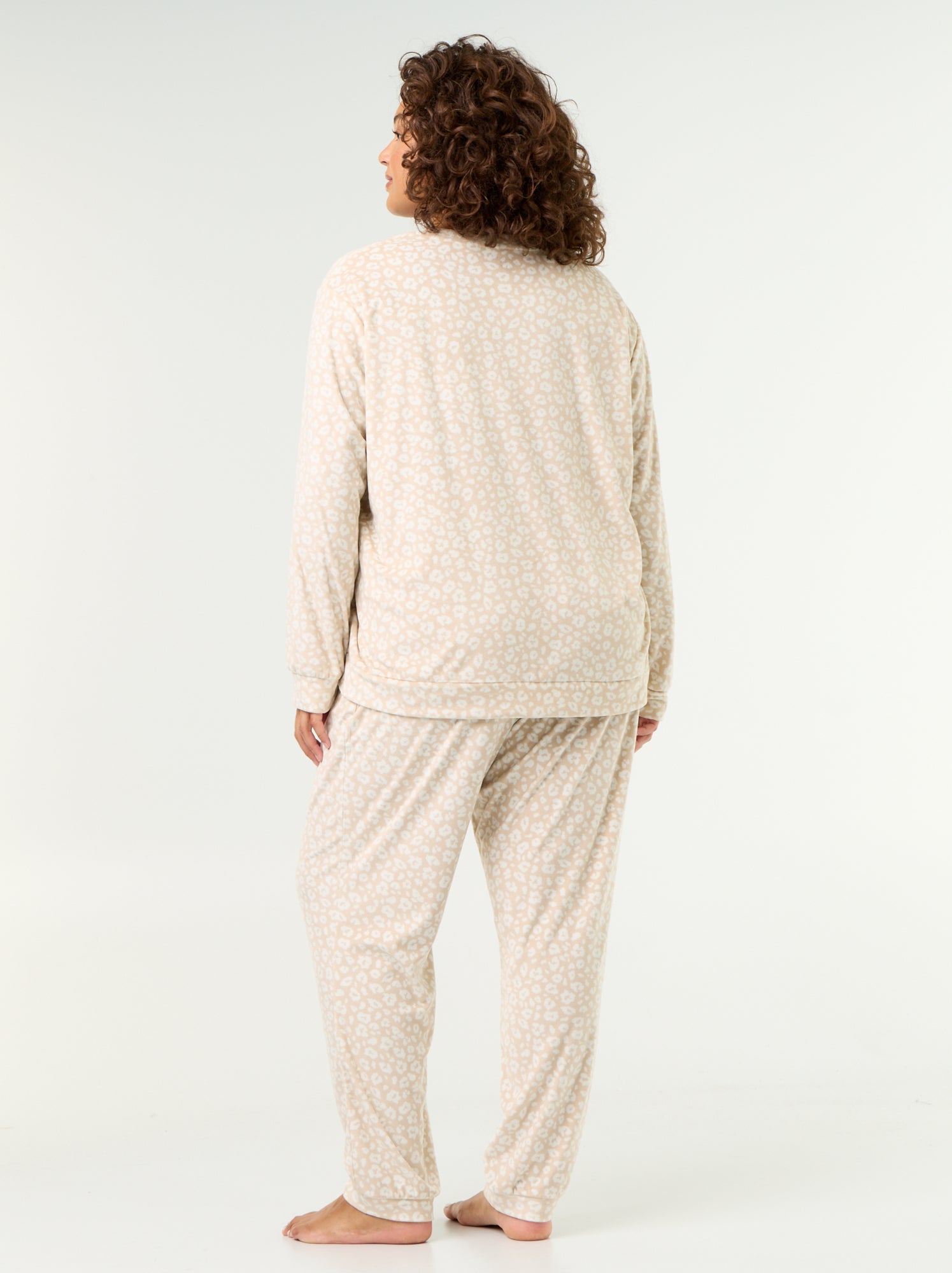 Ensemble pyjama long 2 pièces imprimé en polaire - Beige