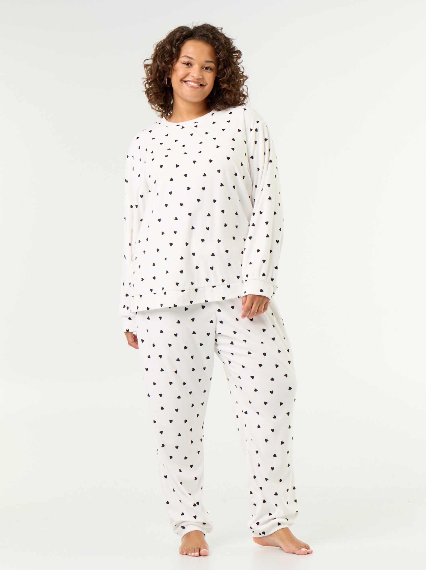 Ensemble pyjama long 2 pièces imprimé en polaire - Blanc