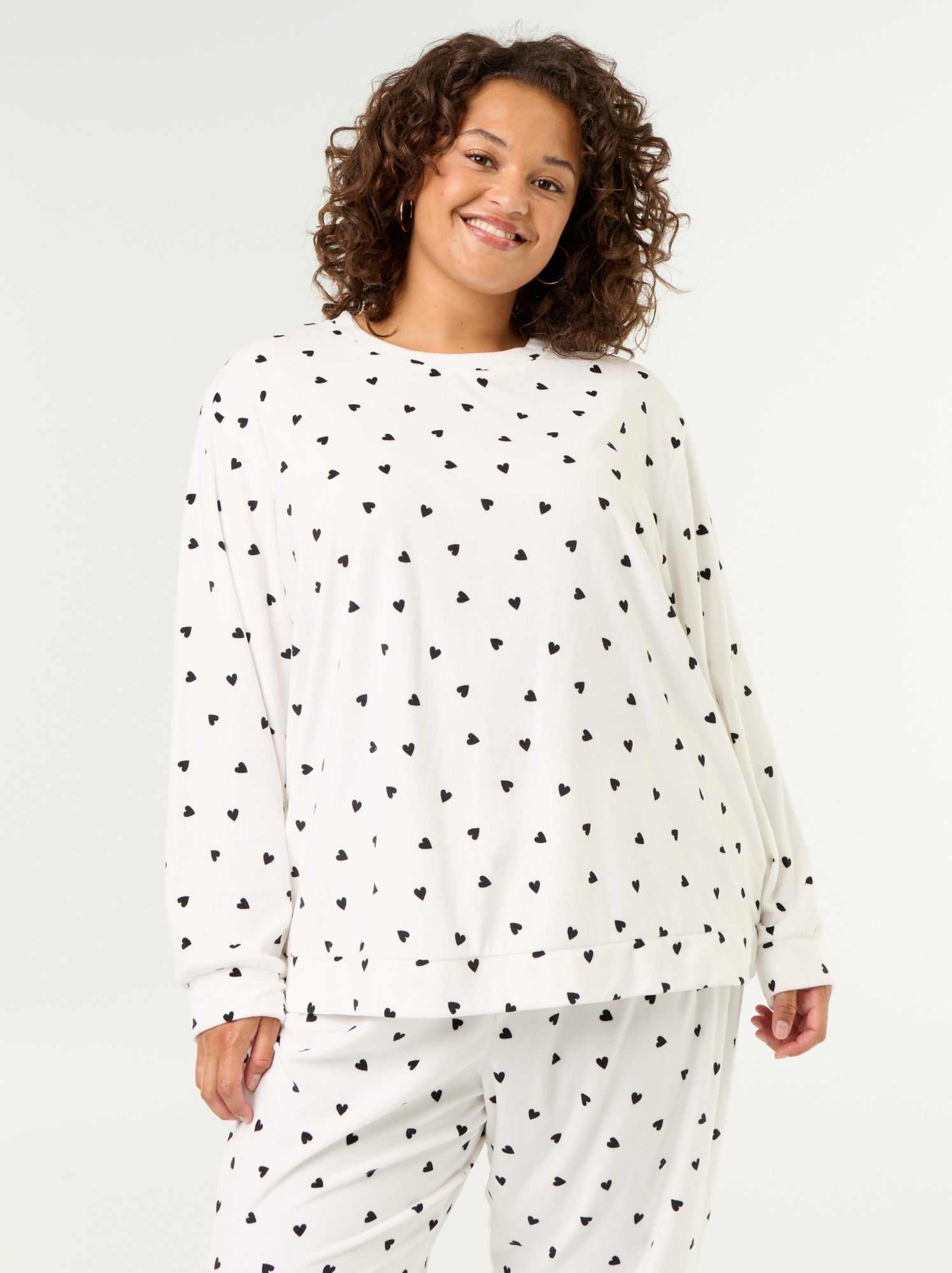 Ensemble pyjama long 2 pièces imprimé en polaire - Blanc