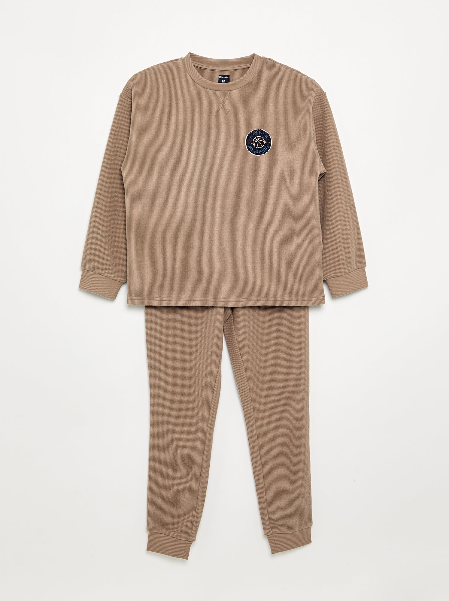 Ensemble pyjama long gaufré - 2 pièces - Beige