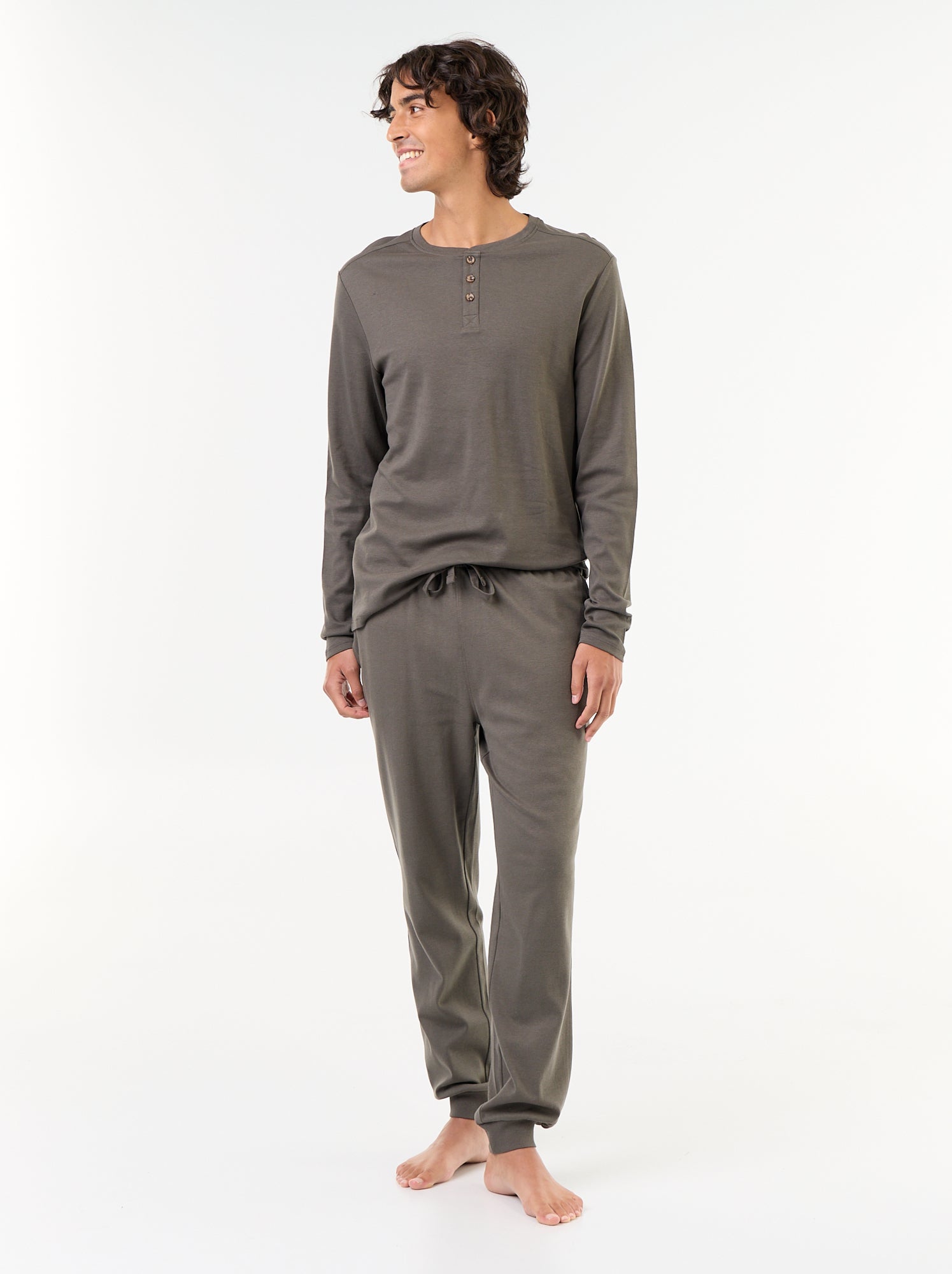 Ensemble pyjama long t-shirt + pantalon - 2 pièces - Kaki