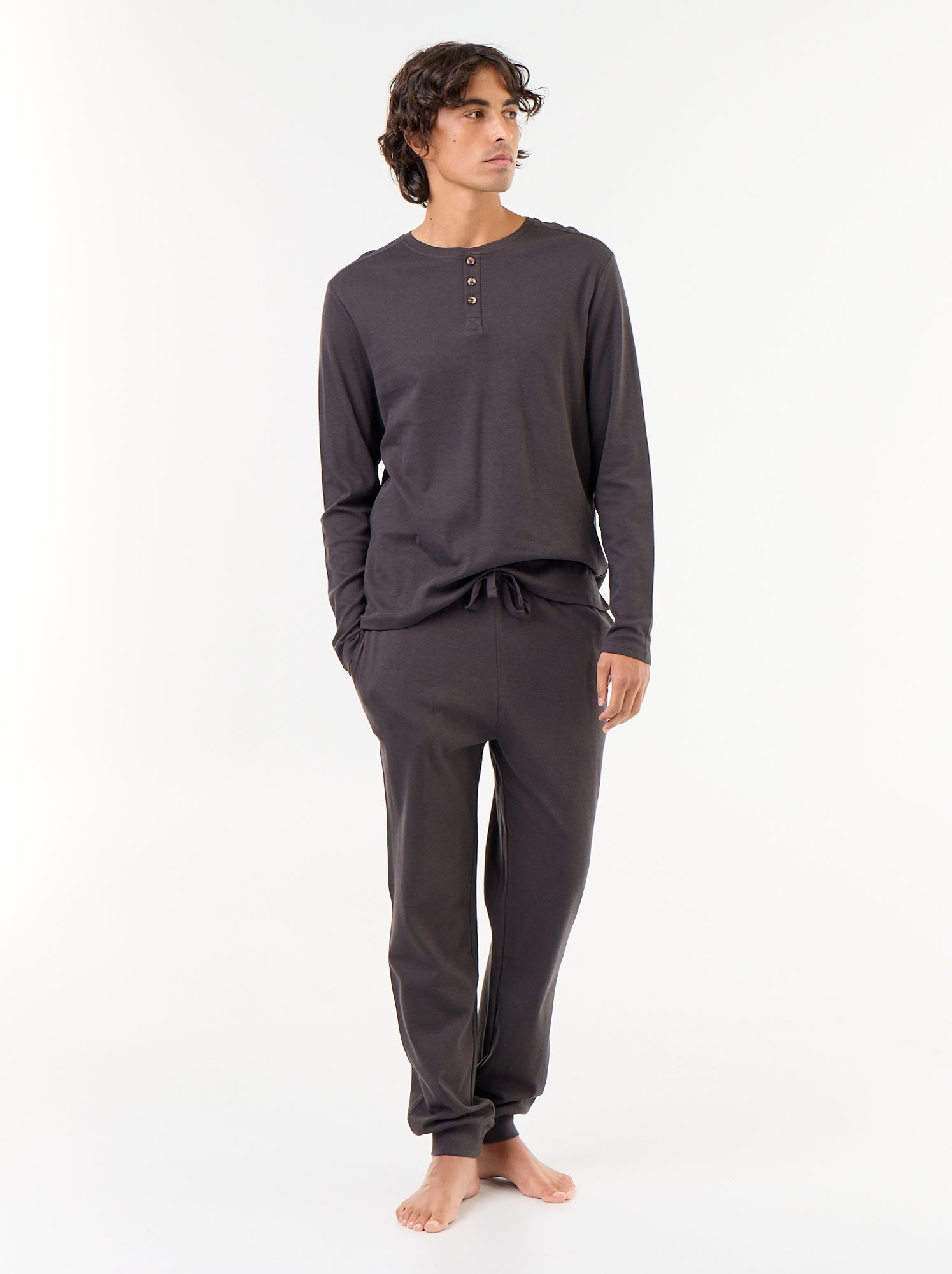 Ensemble pyjama long t-shirt + pantalon - 2 pièces - Noir