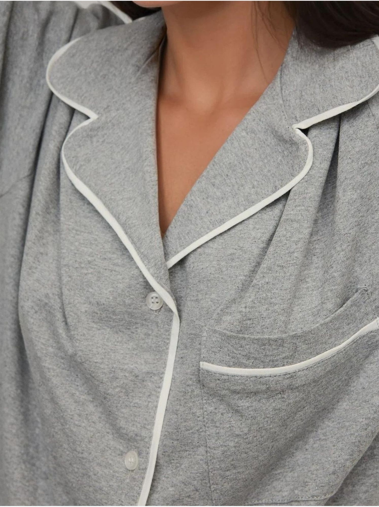 Ensemble pyjama taille haute à jambes larges et col chemise - Gris clair