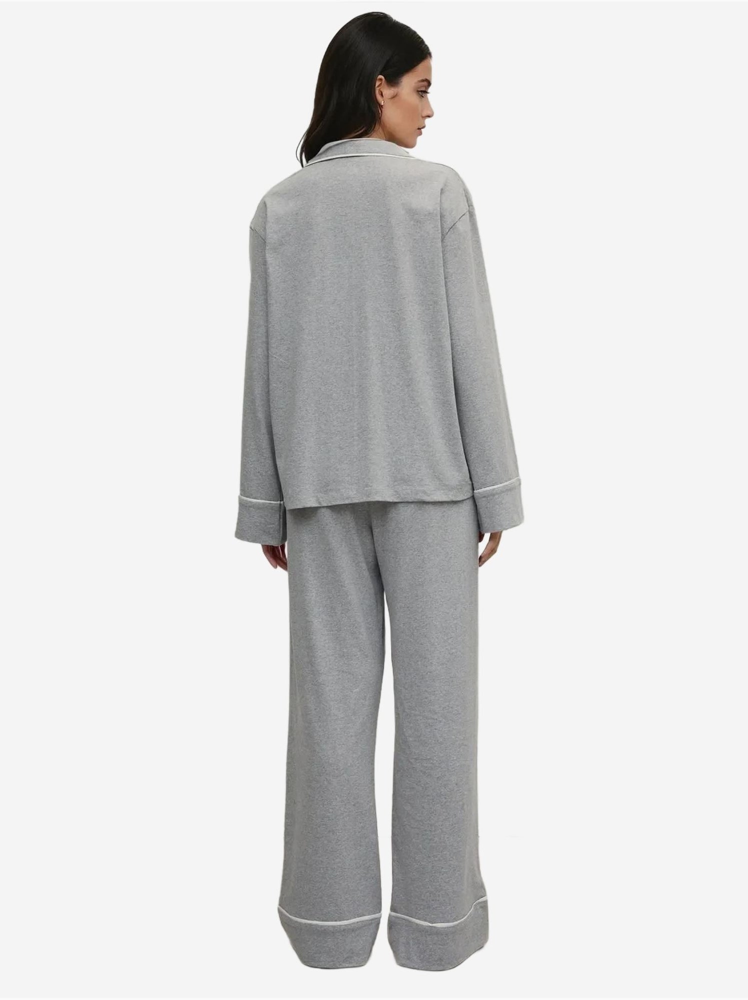Ensemble pyjama taille haute à jambes larges et col chemise - Gris clair