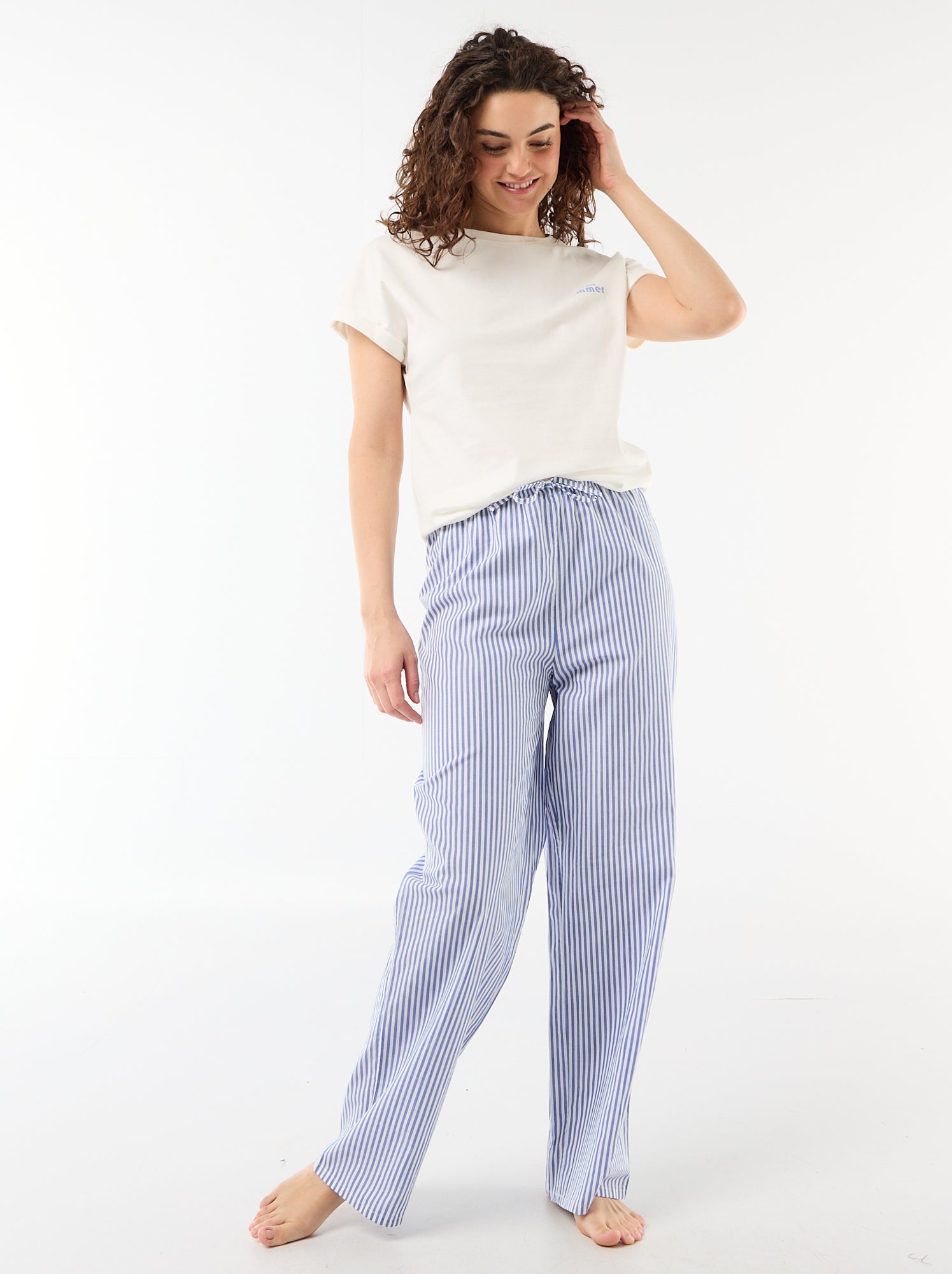 Ensemble pyjama tee-shirt + pantalon à rayures- 2 pièces - Bleu