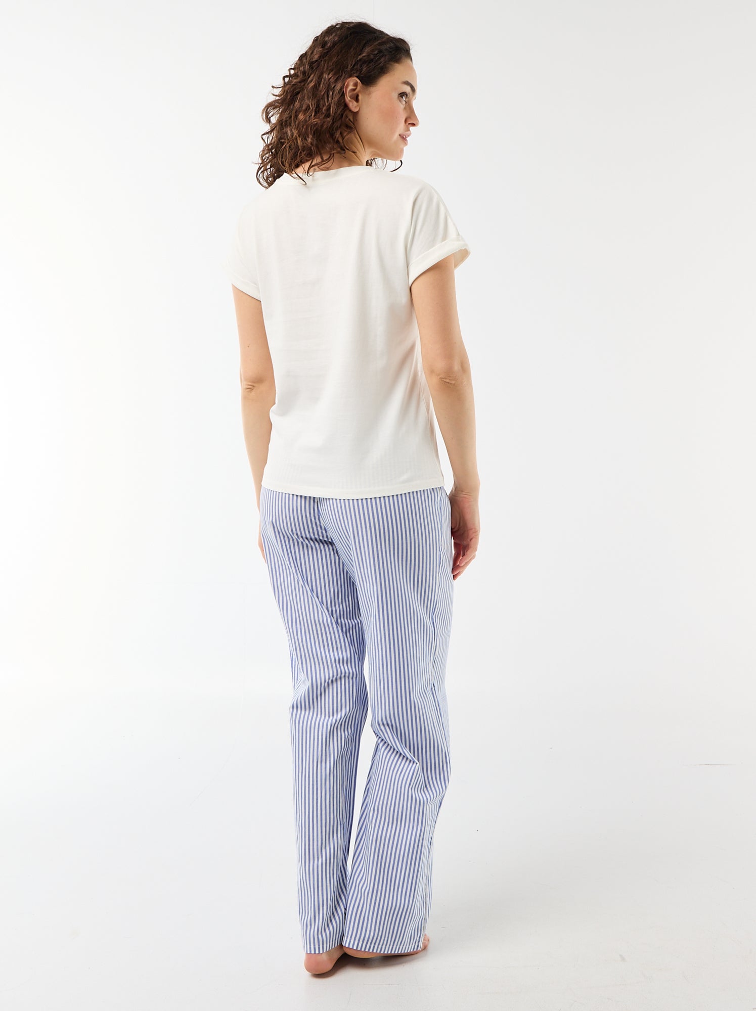 Ensemble pyjama tee-shirt + pantalon à rayures- 2 pièces - Bleu