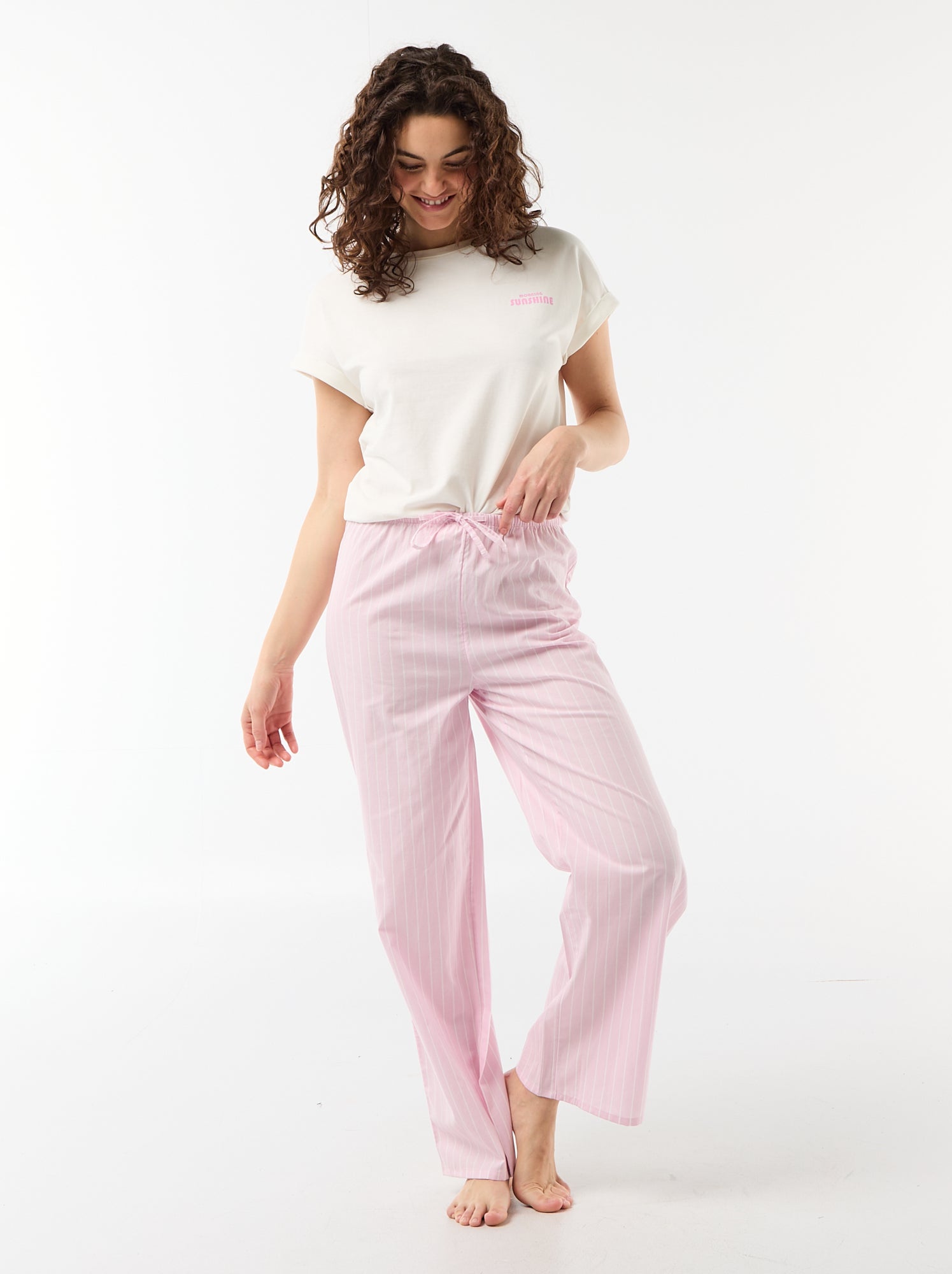 Ensemble pyjama tee-shirt + pantalon à rayures- 2 pièces - Rose