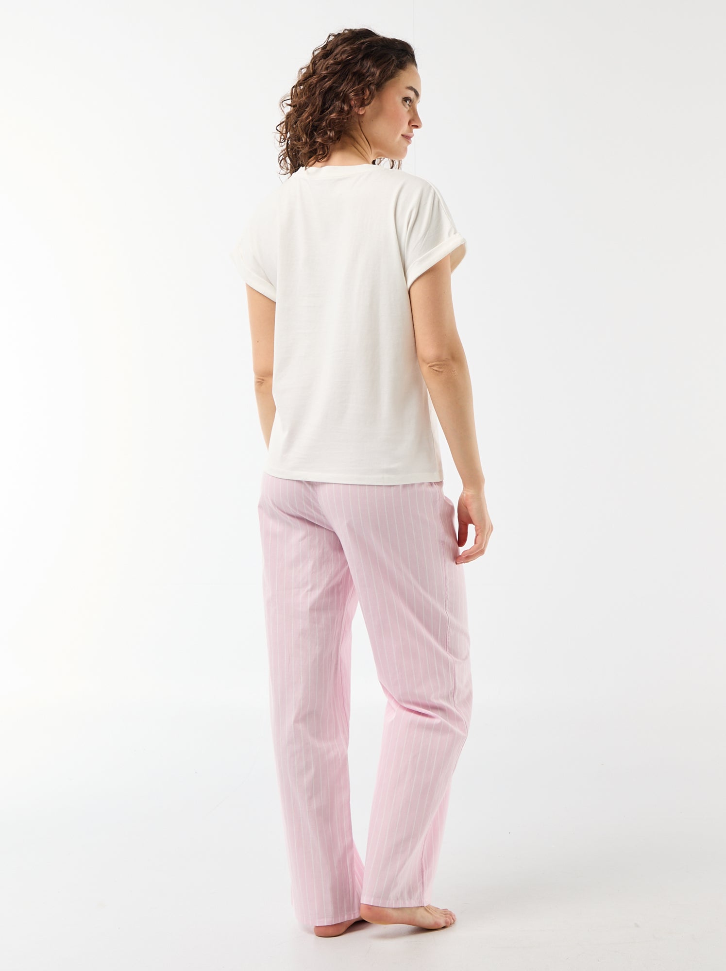 Ensemble pyjama tee-shirt + pantalon à rayures- 2 pièces - Rose