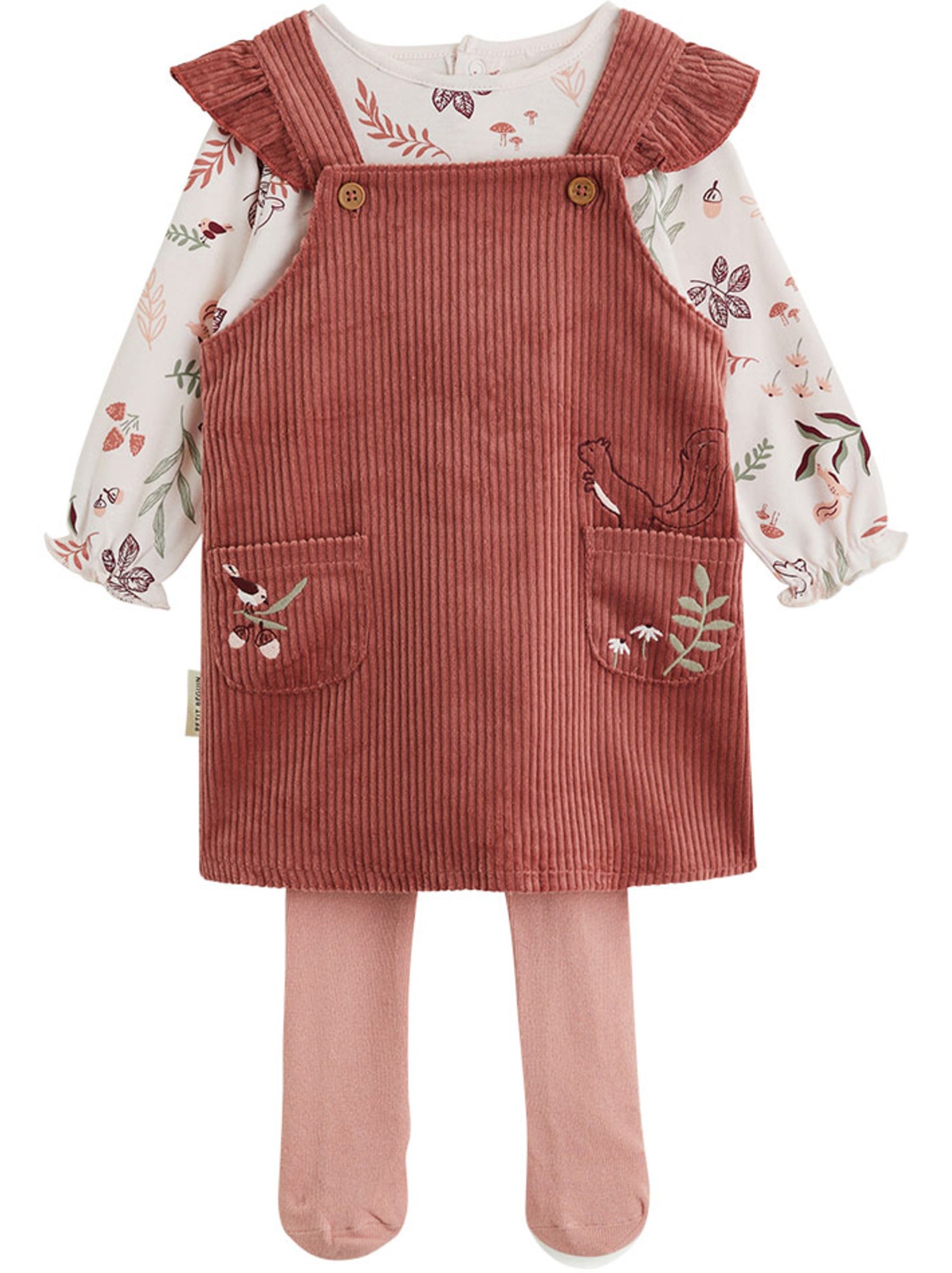 Ensemble robe bébé en velours côtelé, t-shirt et collant evie - Rose