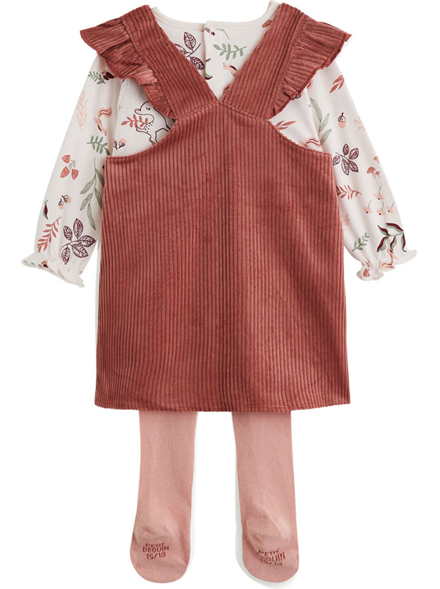 Ensemble robe bébé en velours côtelé, t-shirt et collant evie - Rose