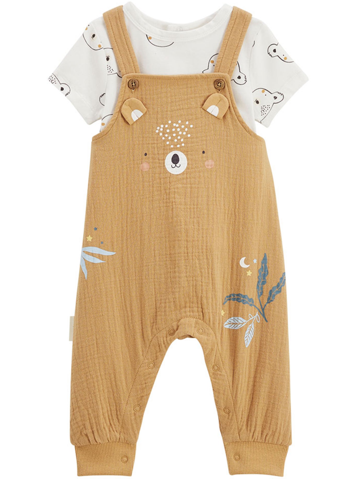 Ensemble salopette bébé en coton gaufré et t-shirt mini rêve - Moutarde