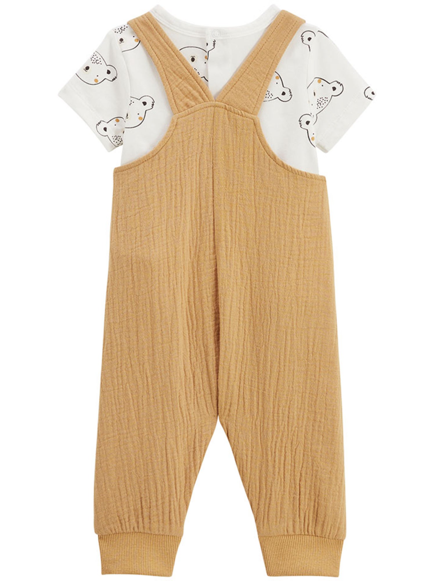 Ensemble salopette bébé en coton gaufré et t-shirt mini rêve - Moutarde