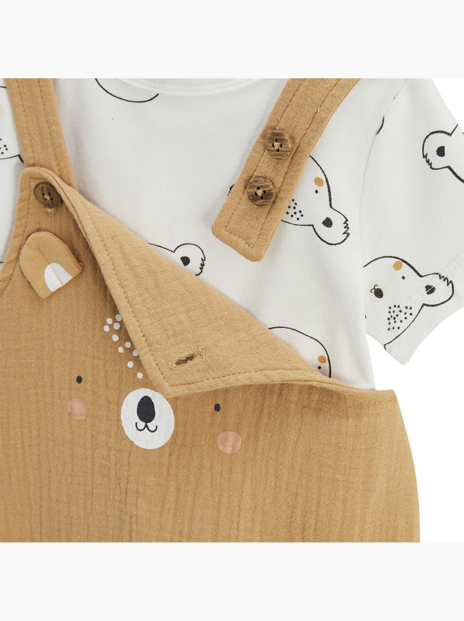 Ensemble salopette bébé en coton gaufré et t-shirt mini rêve - Moutarde