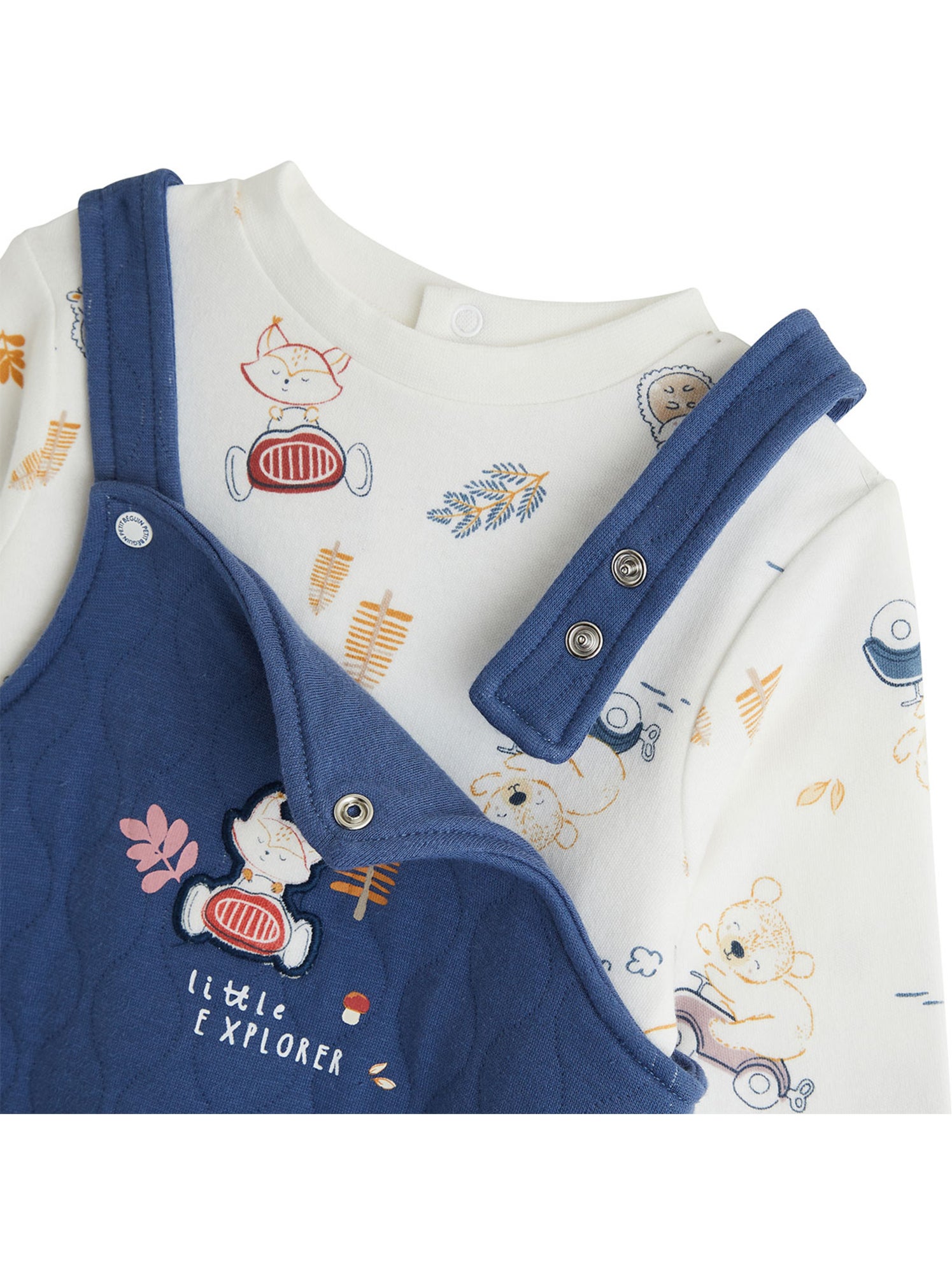 Ensemble salopette bébé en coton matelassé et t-shirt emile - Bleu