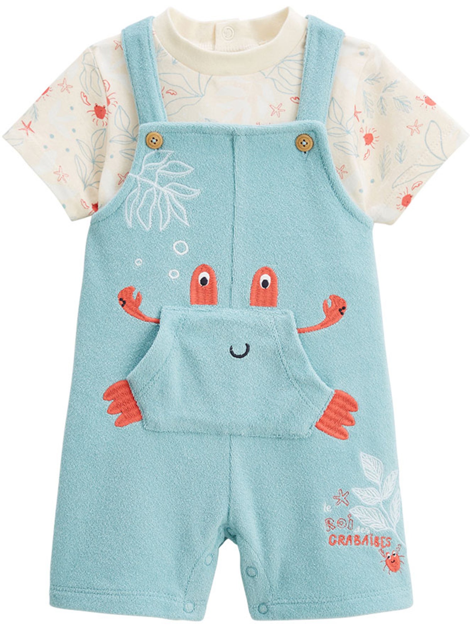 Ensemble salopette bébé en éponge et t-shirt cayo coco - Bleu